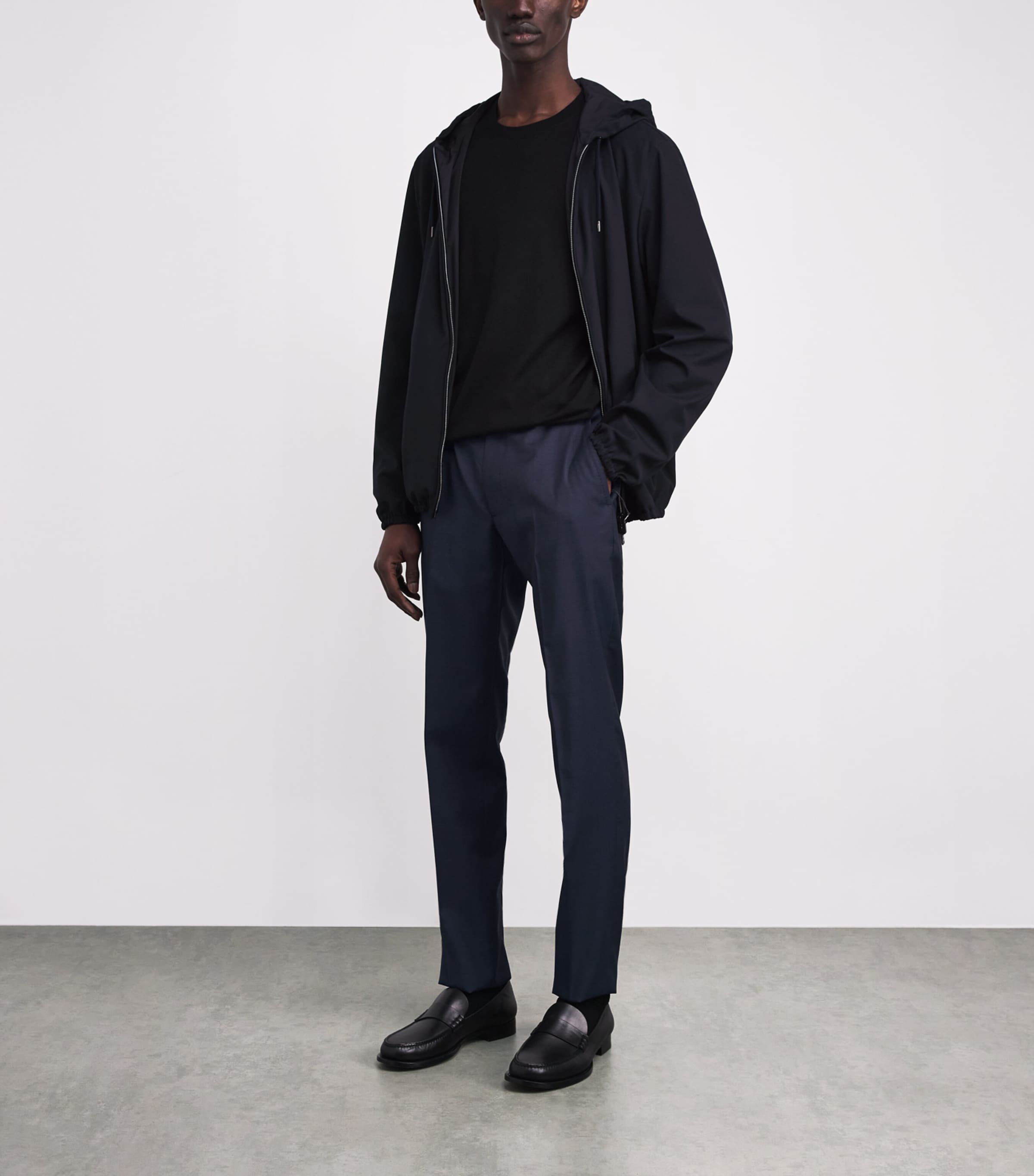 Wool-Mohair Drawstring Tailored Trousers 2/3-MARINE Image 2