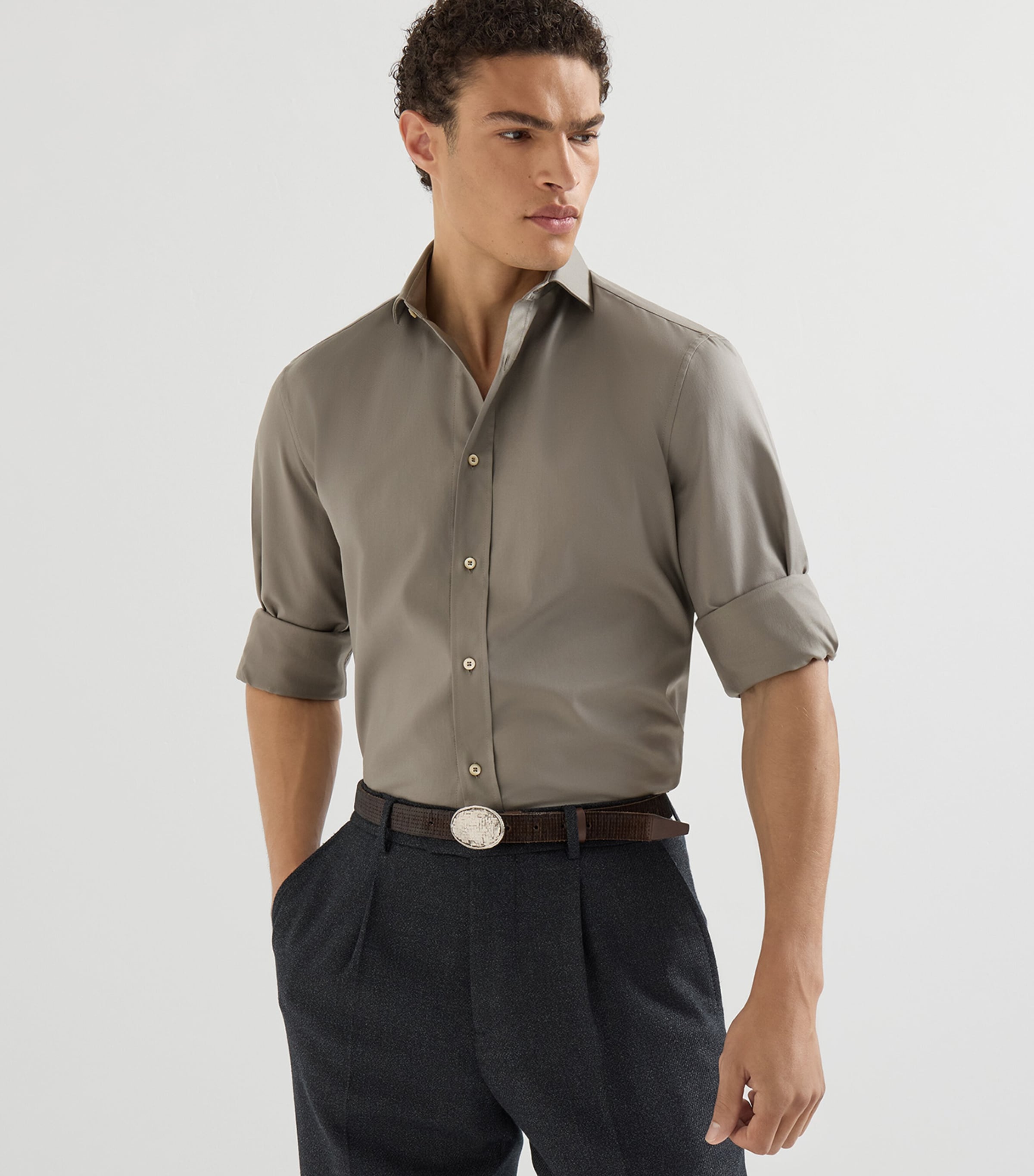 Brunello Cucinelli Mens Cotton Twill Garment-Dyed Shirt Image 4