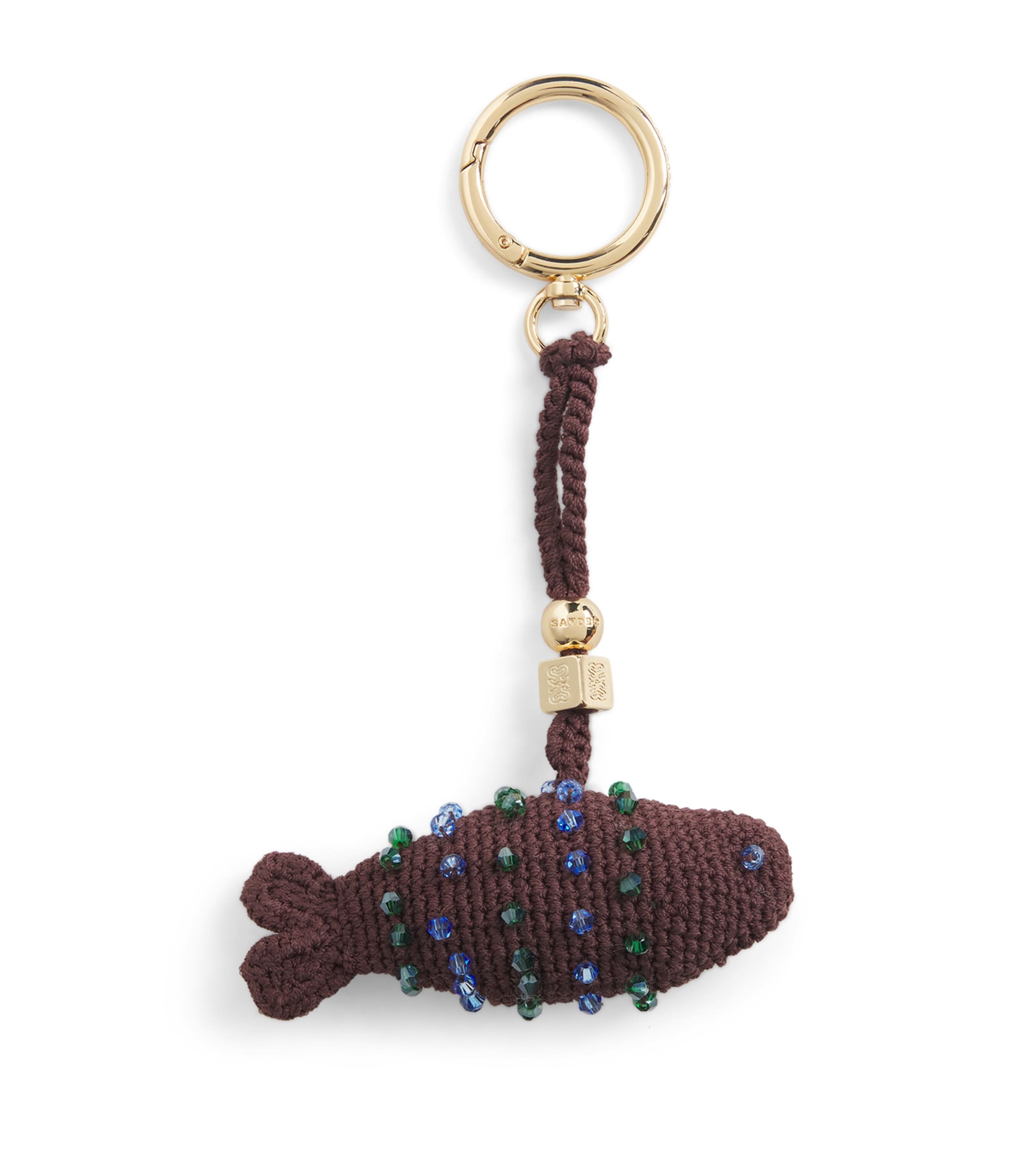 Sandro Paris Crochet Fish Keyring Brown Image 1