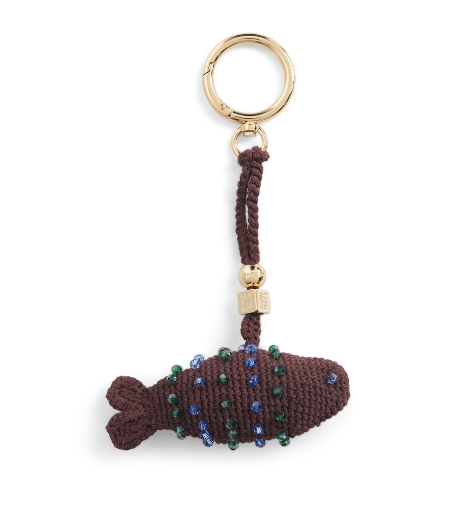 Sandro Paris Crochet Fish Keyring Brown Image 1