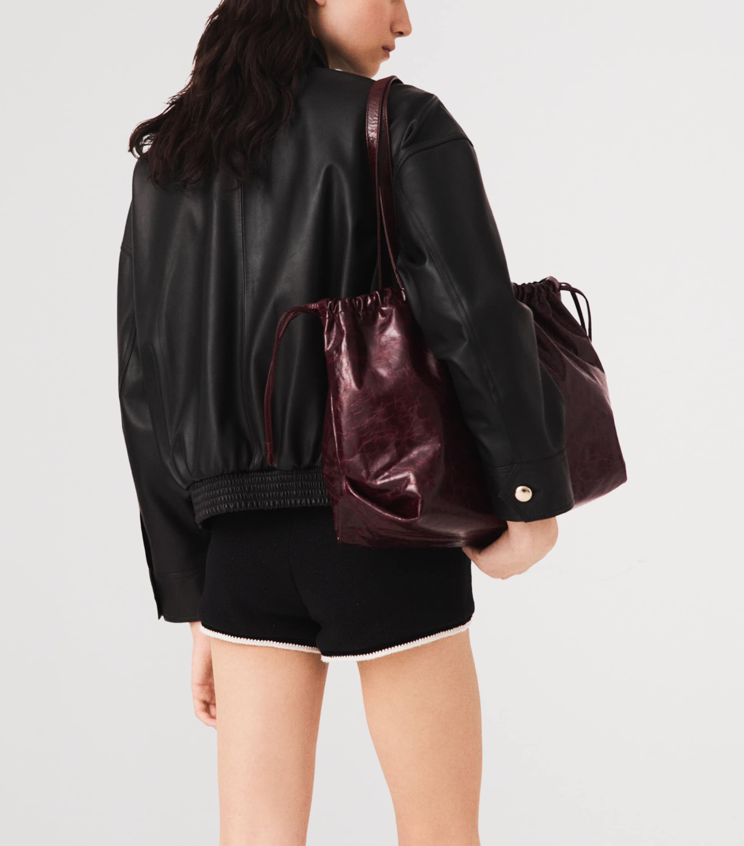 Maje Womens Leather Funnel-Neck Jacket Black Image 3