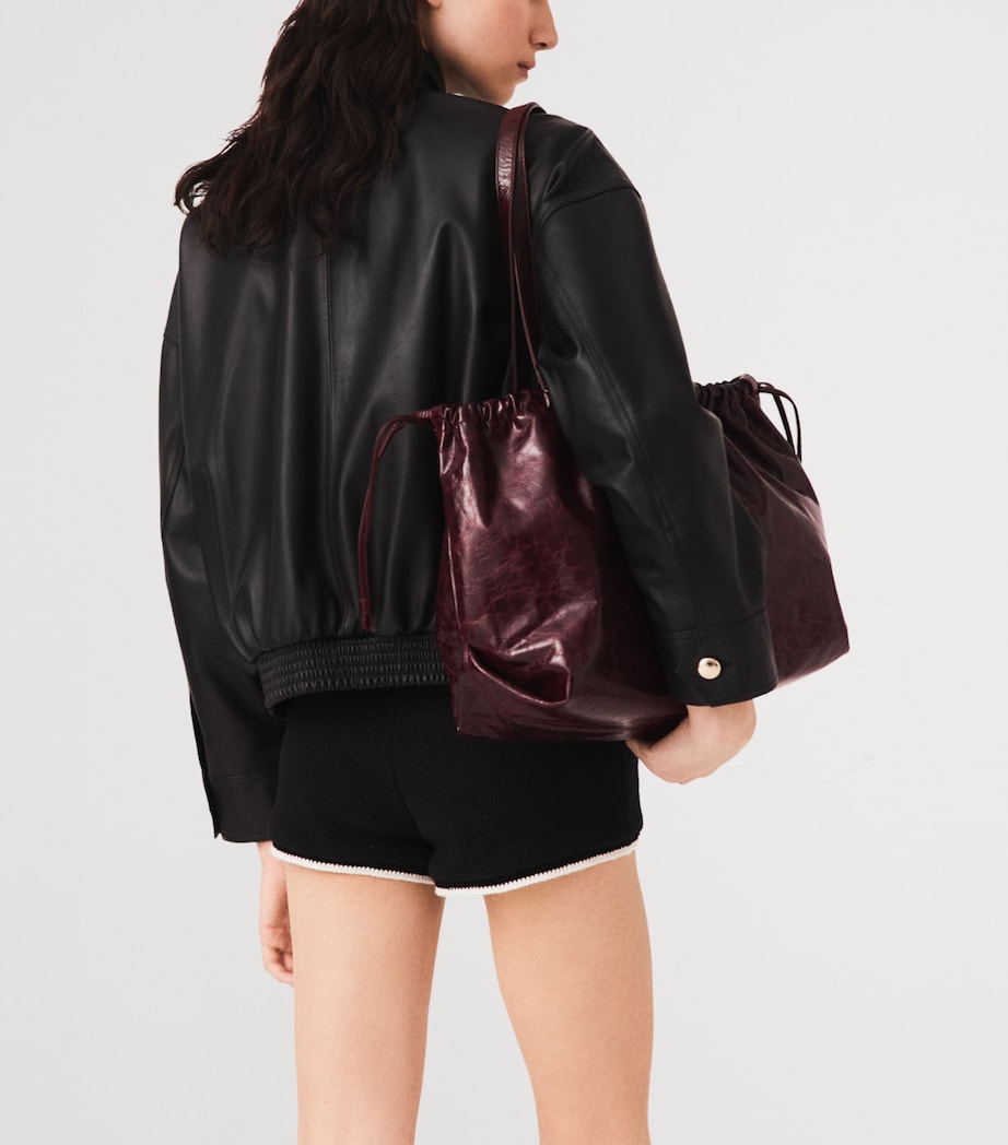 Maje Womens Leather Funnel-Neck Jacket Black Image 3
