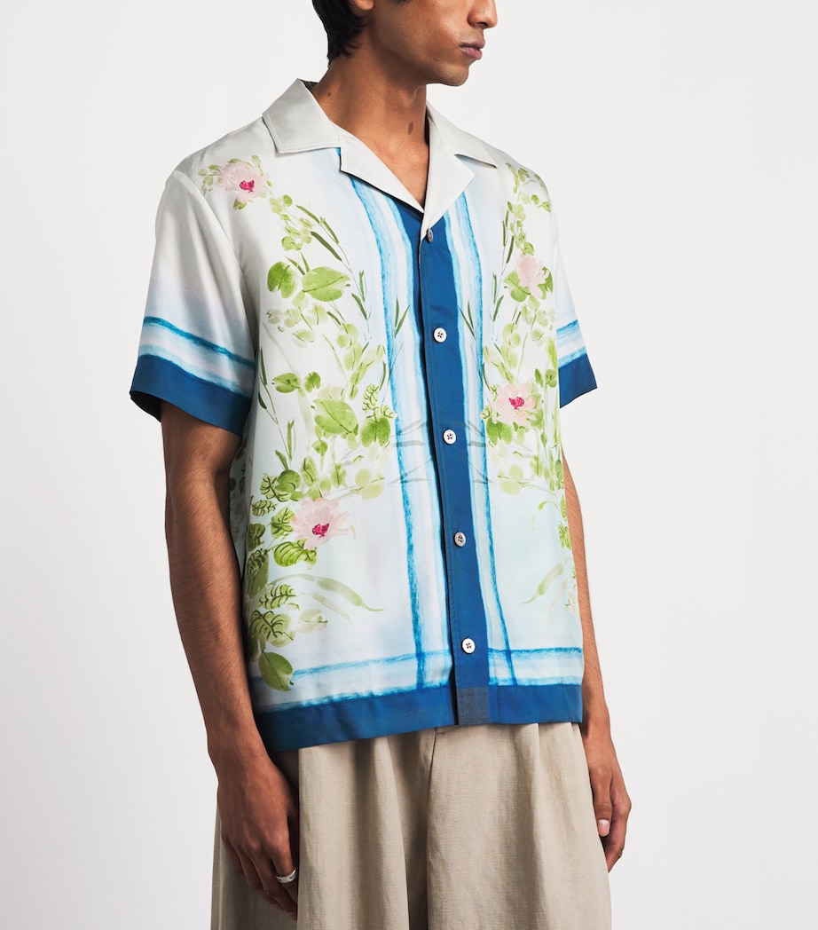 CHÉ Mens Silk Bloom Print Shirt Blue Image 4