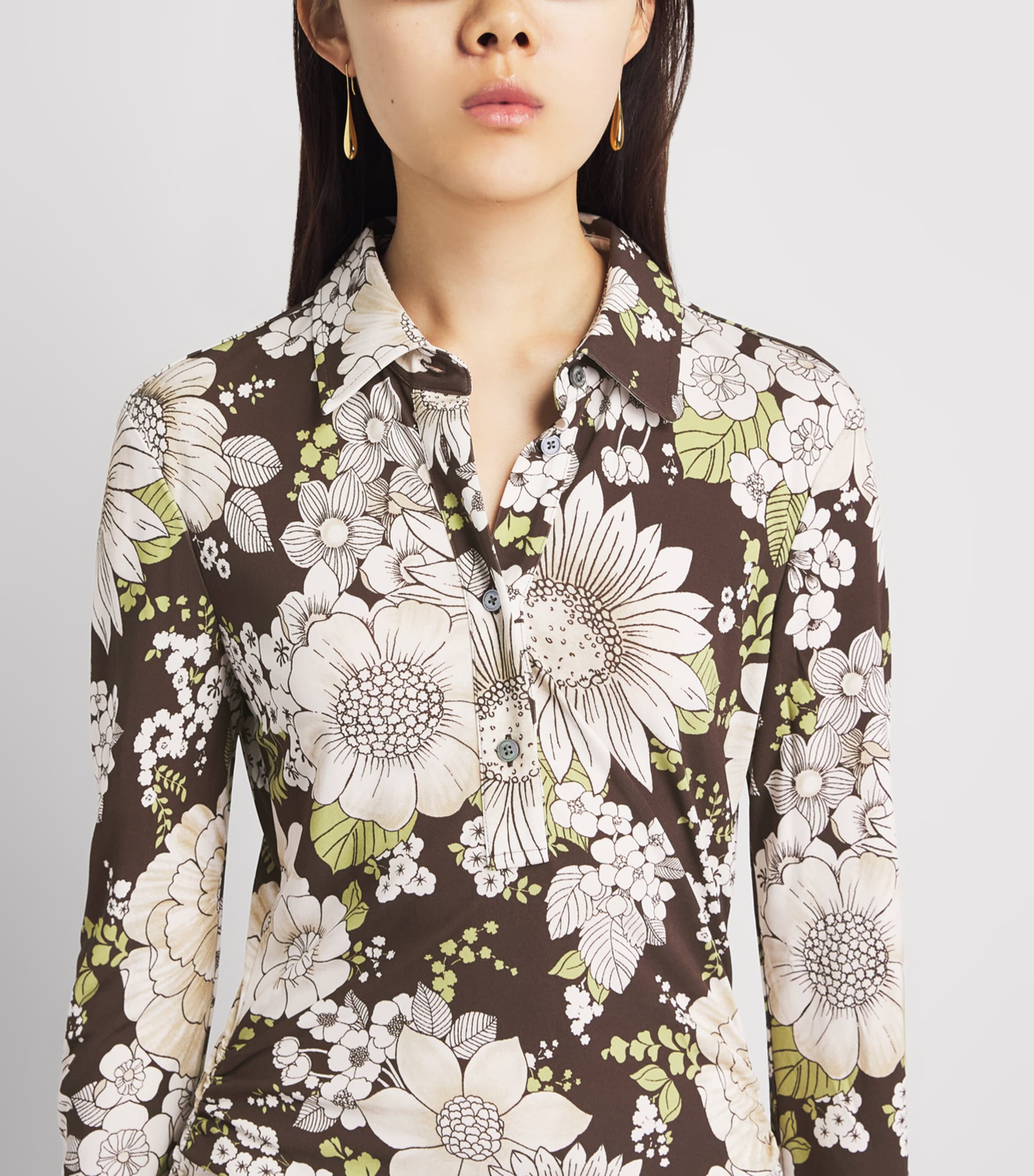 Tory Burch Womens Floral Midi Shirt Dress Brown Floral Image 5