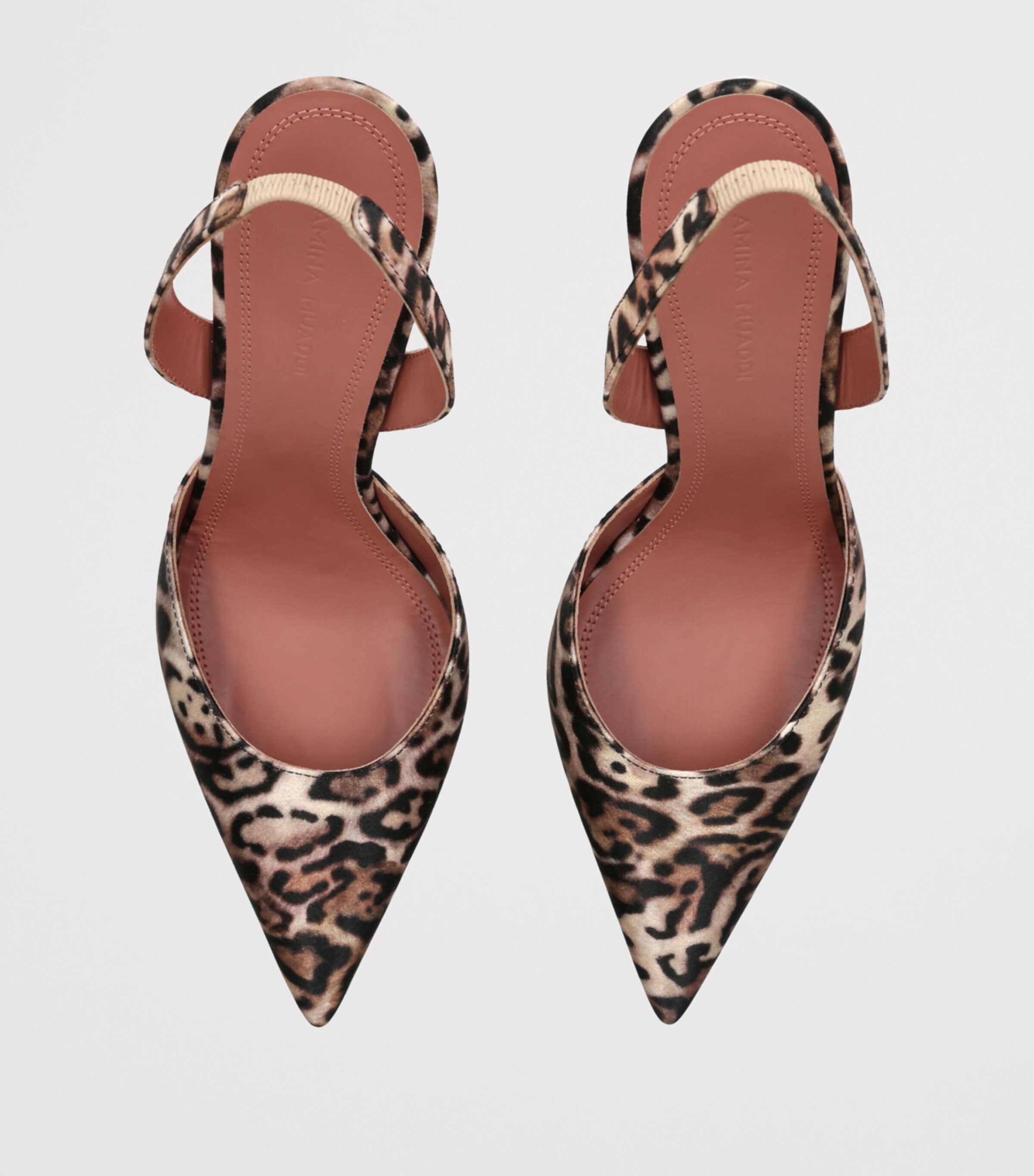 Amina Muaddi Satin Leopard Print Holli Slingback Heels 95 Dk.brn Com Image 4