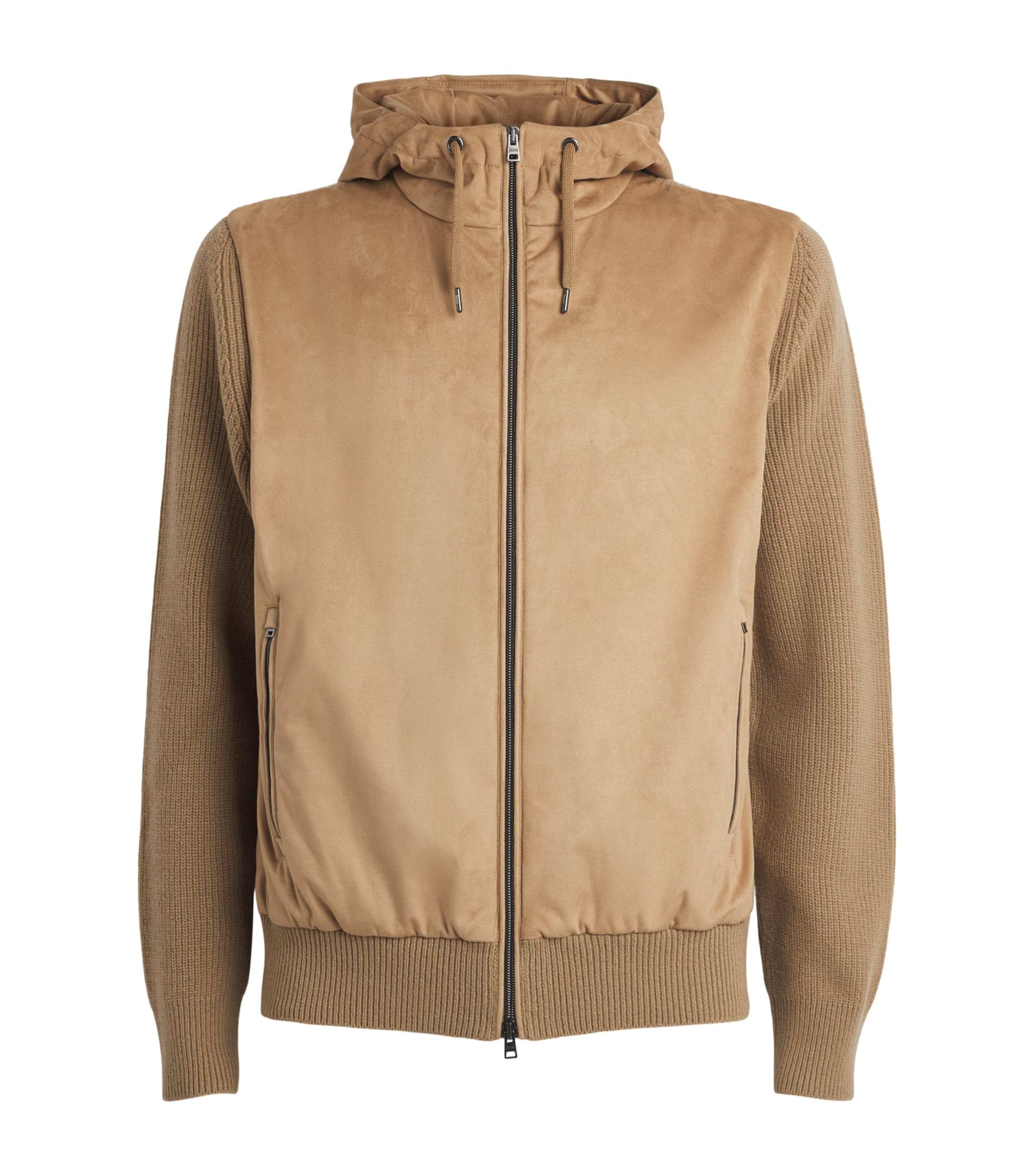 Herno Mens Wool Hybrid Hooded Jacket Cammello Image 1