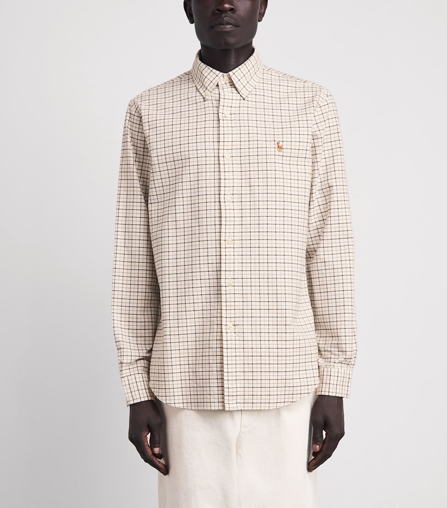 Polo Ralph Lauren Mens Custom-Fit Tattersall Oxford Shirt White Brn Mlt Image 4