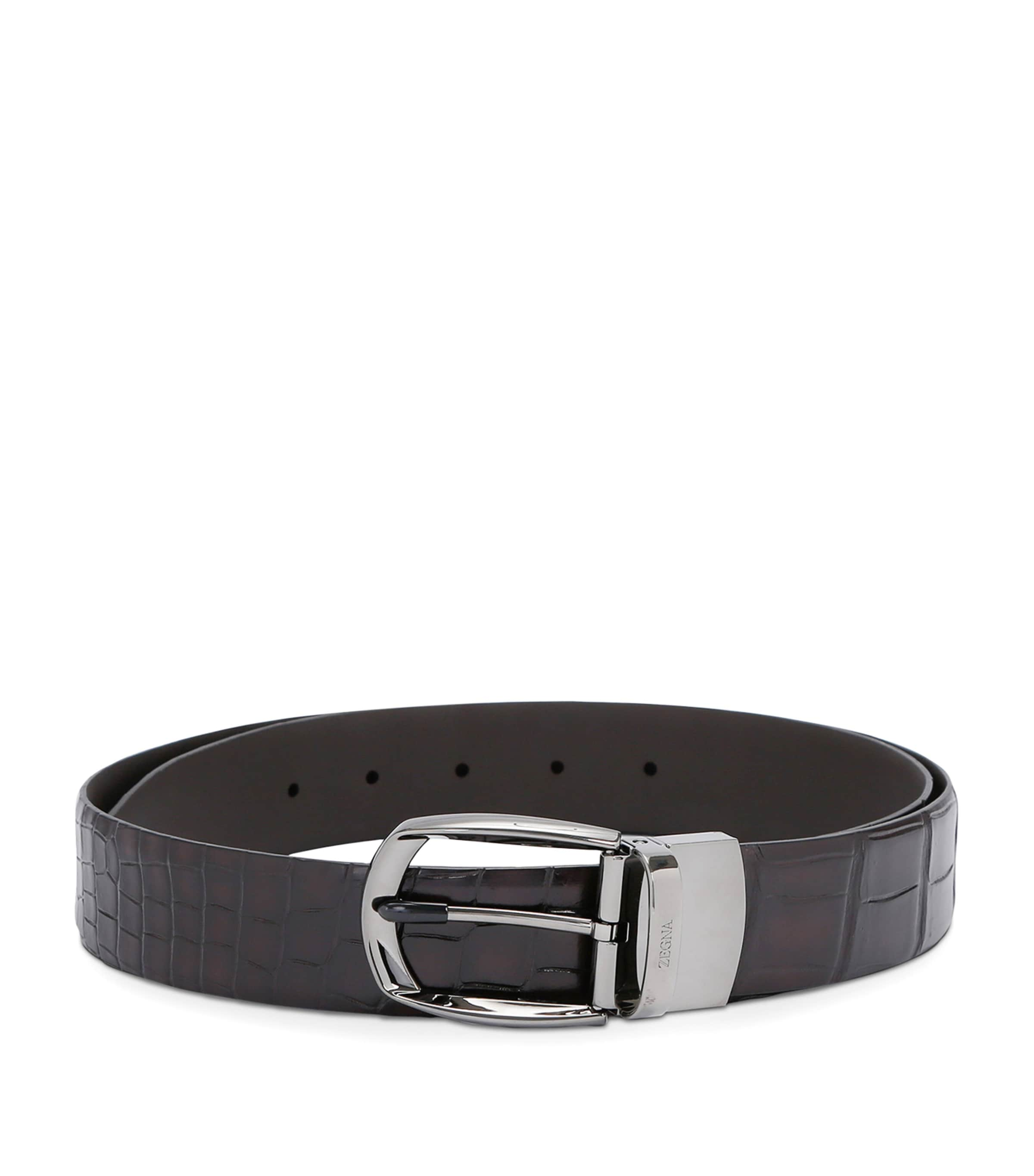 Zegna Crocodile Leather Parentesi Belt In Brown