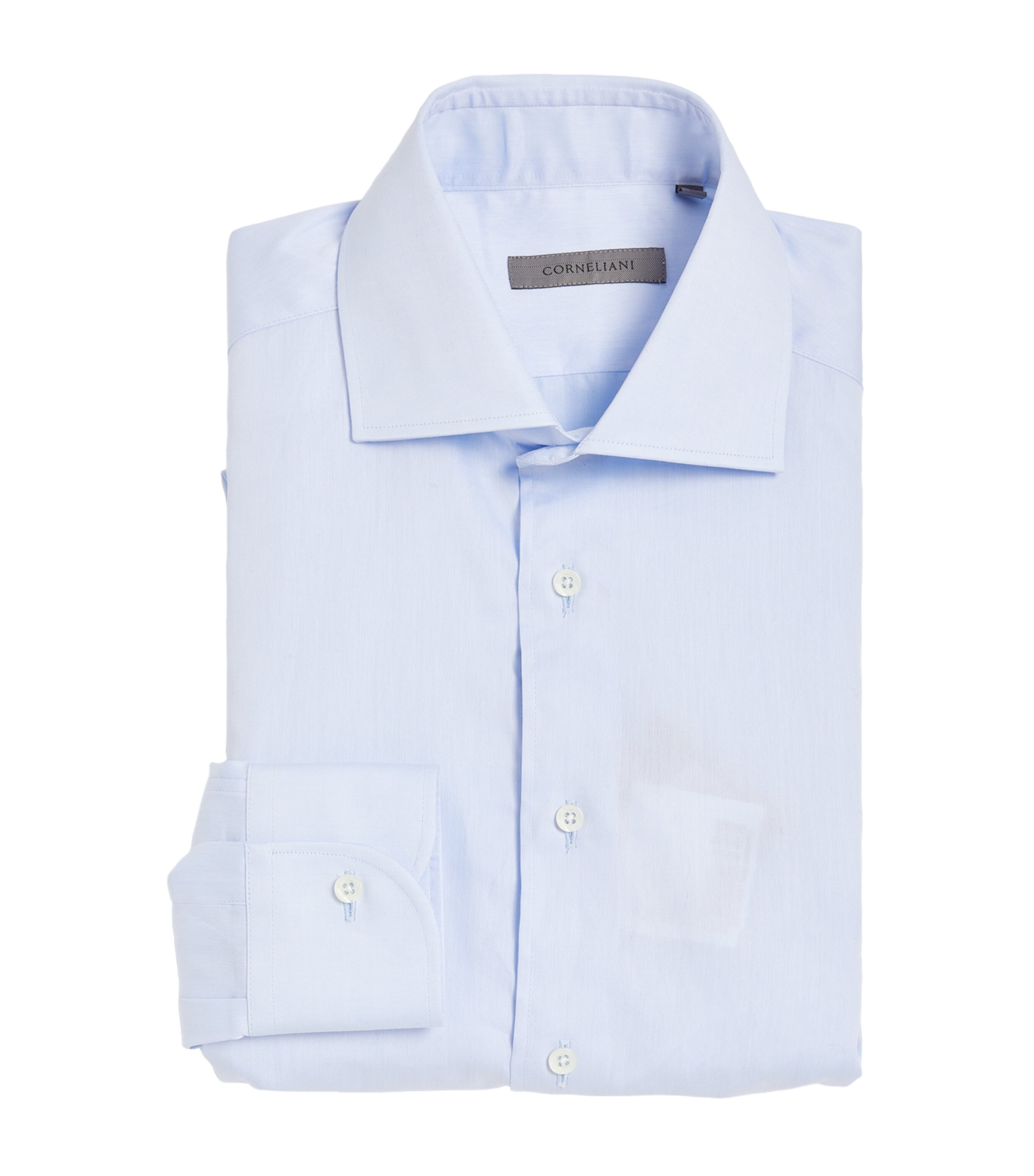 Corneliani Cotton Twill Long-sleeve Shirt In Blue