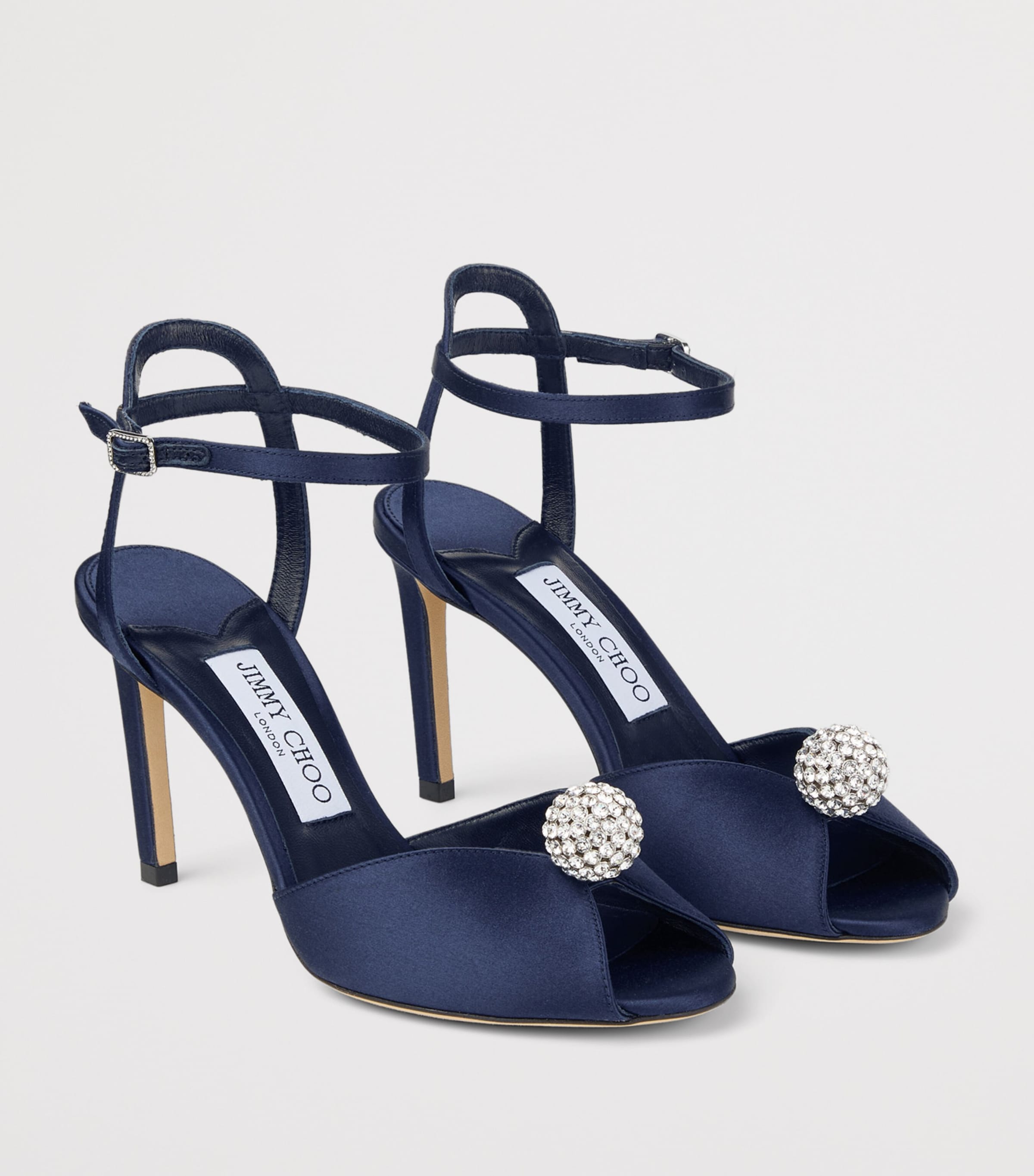 Jimmy Choo Sacora 85 Satin Heeled Sandals Marine/crystal Image 2