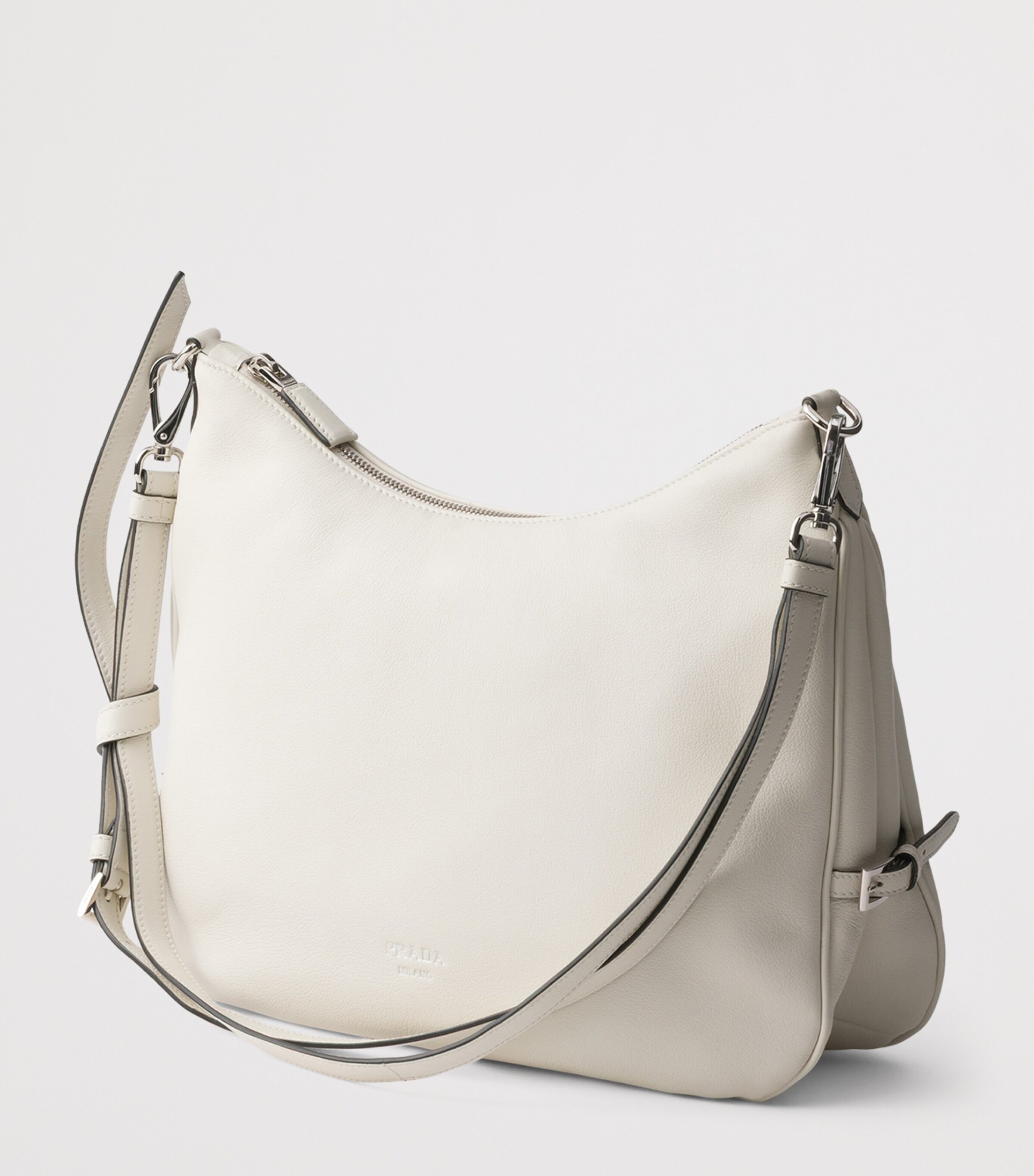 Prada Large Leather Fold Shoulder Bag White Image 7