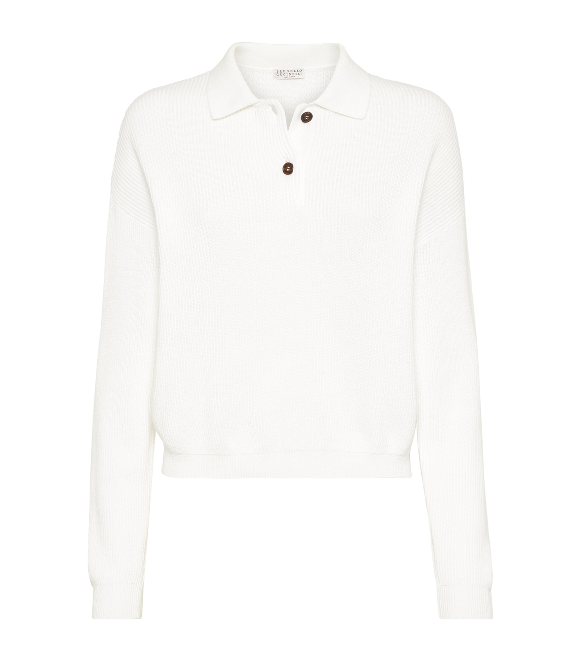 Brunello Cucinelli Ribbed-knit Polo-collar Jumper In White