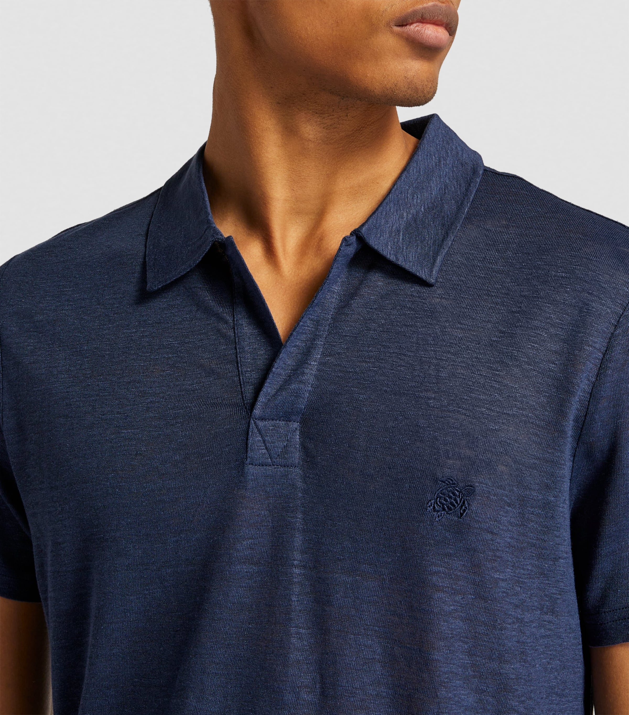 Linen Pyramid Polo Shirt 390 NAVY Image 6