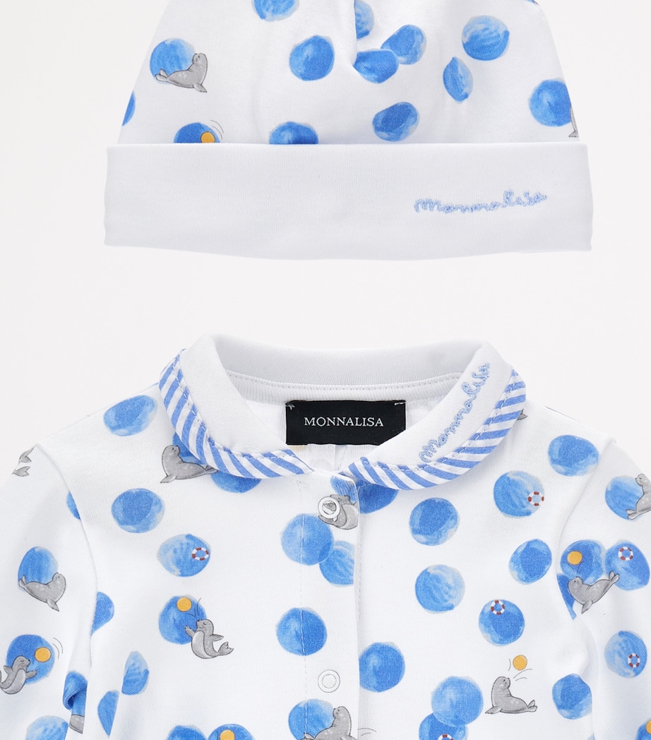 Cotton Seal Print All-In-One and Hat Set (1-9 Months) BIANCO+BLUETTE Image 3