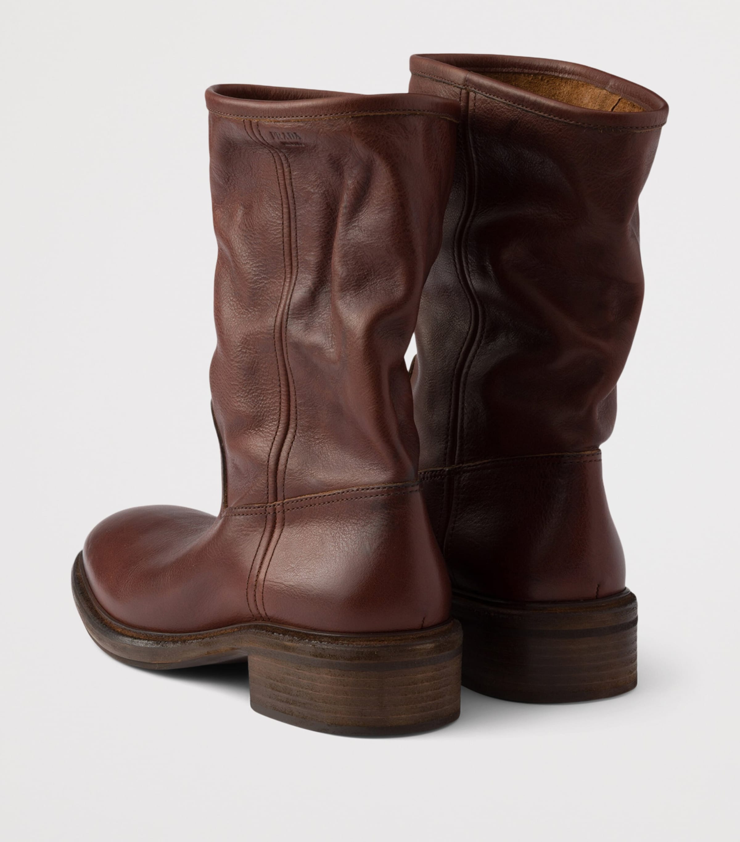 Prada Leather Vintage-Effect Mid-Calf Boots 30 Brown Image 5