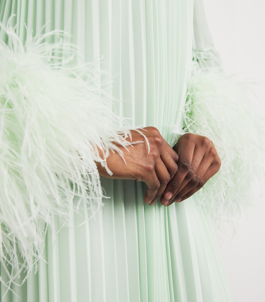 Ostrich Feather-Trim Maxi Dress GREEN Image 6