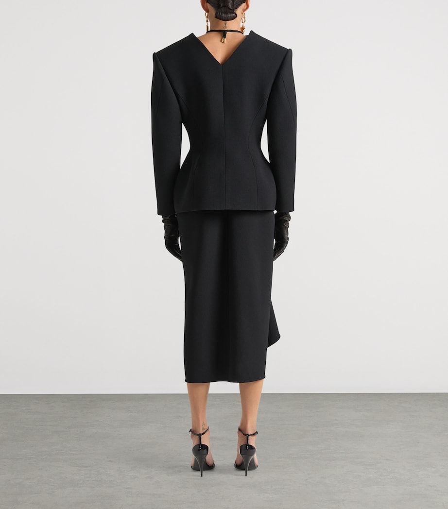 Wool-Blend Draped Midi Skirt BLACK Image 4