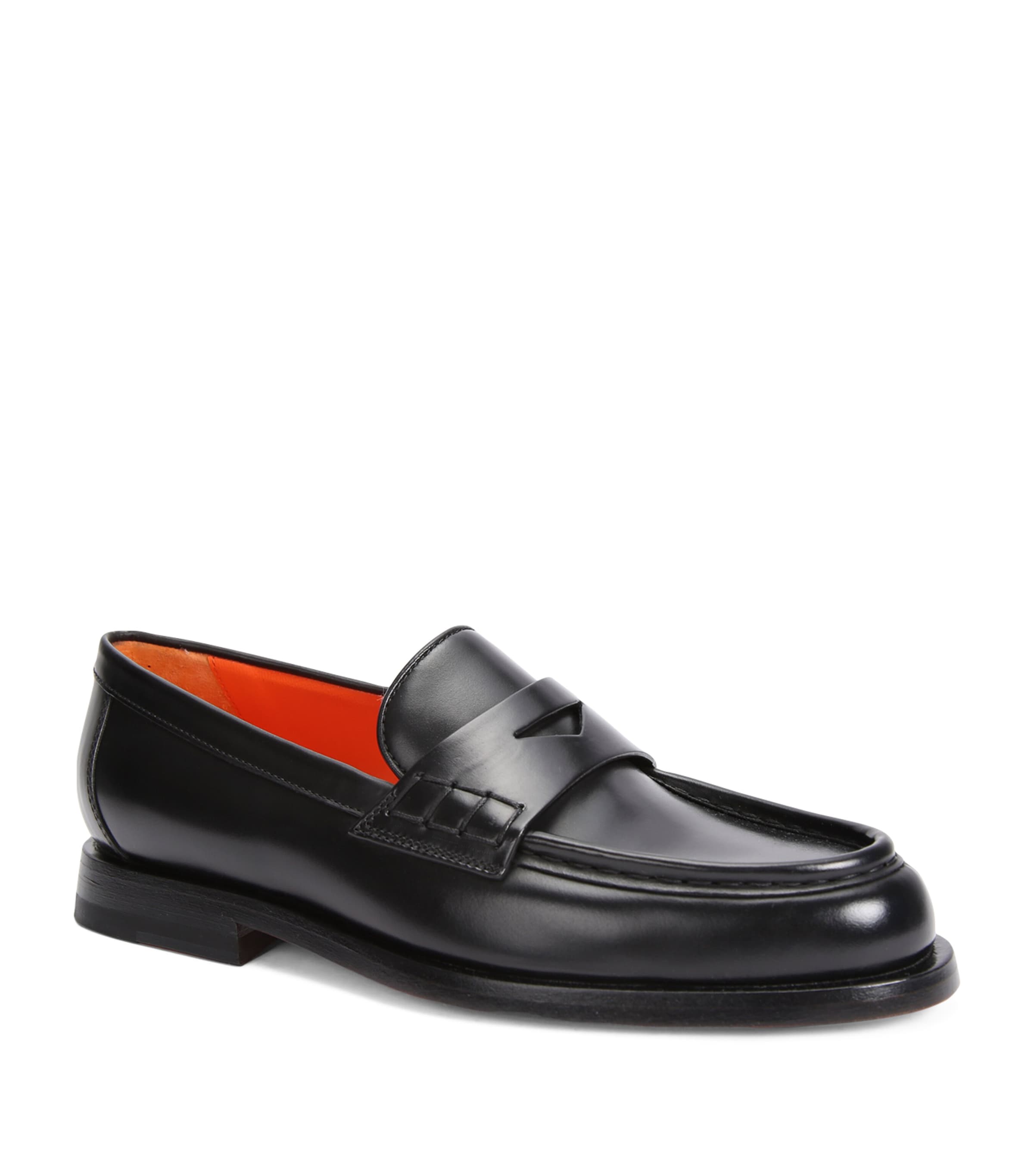 Shop Santoni Leather Penny Loafers In Black