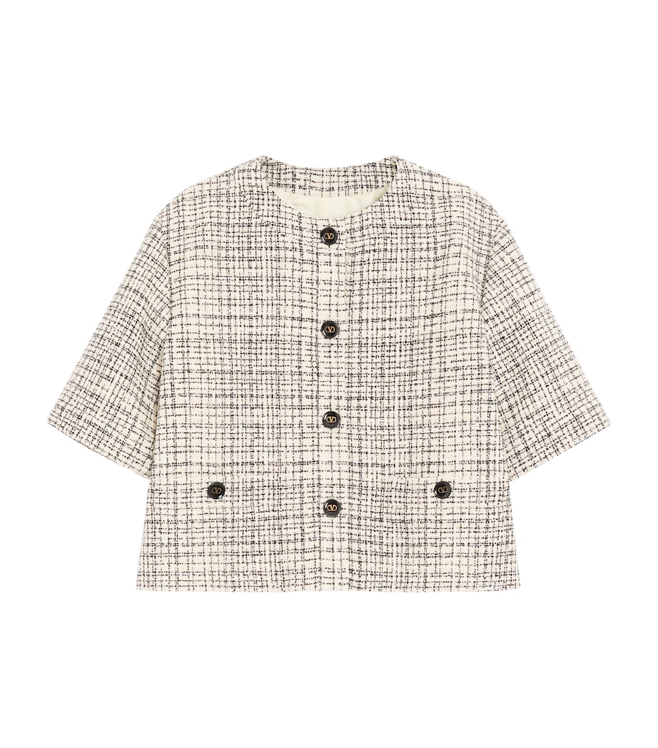Valentino Womens Tweed Cropped-Sleeve Jacket Image 1
