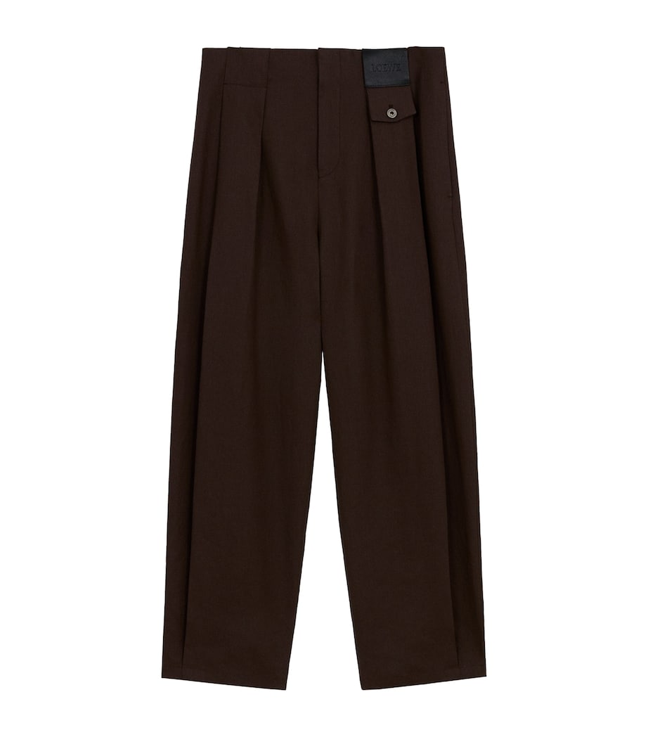 LOEWE Mens x Paula's Ibiza Linen-Cotton Pleated Wide-Leg Trousers Dark Brown/brown Image 1
