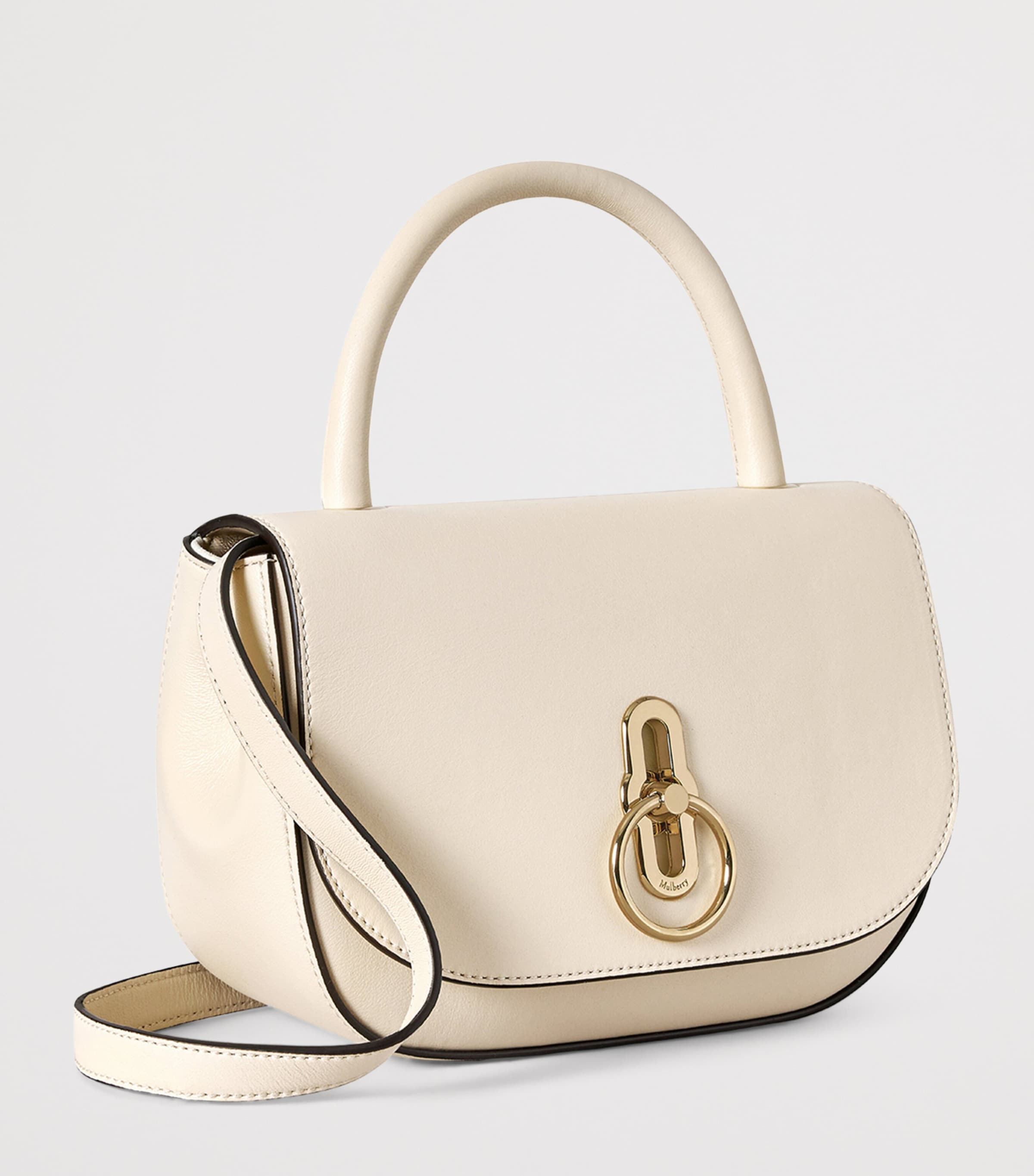Mulberry Small Leather Amberley Top-Handle Bag Eggshell Image 4