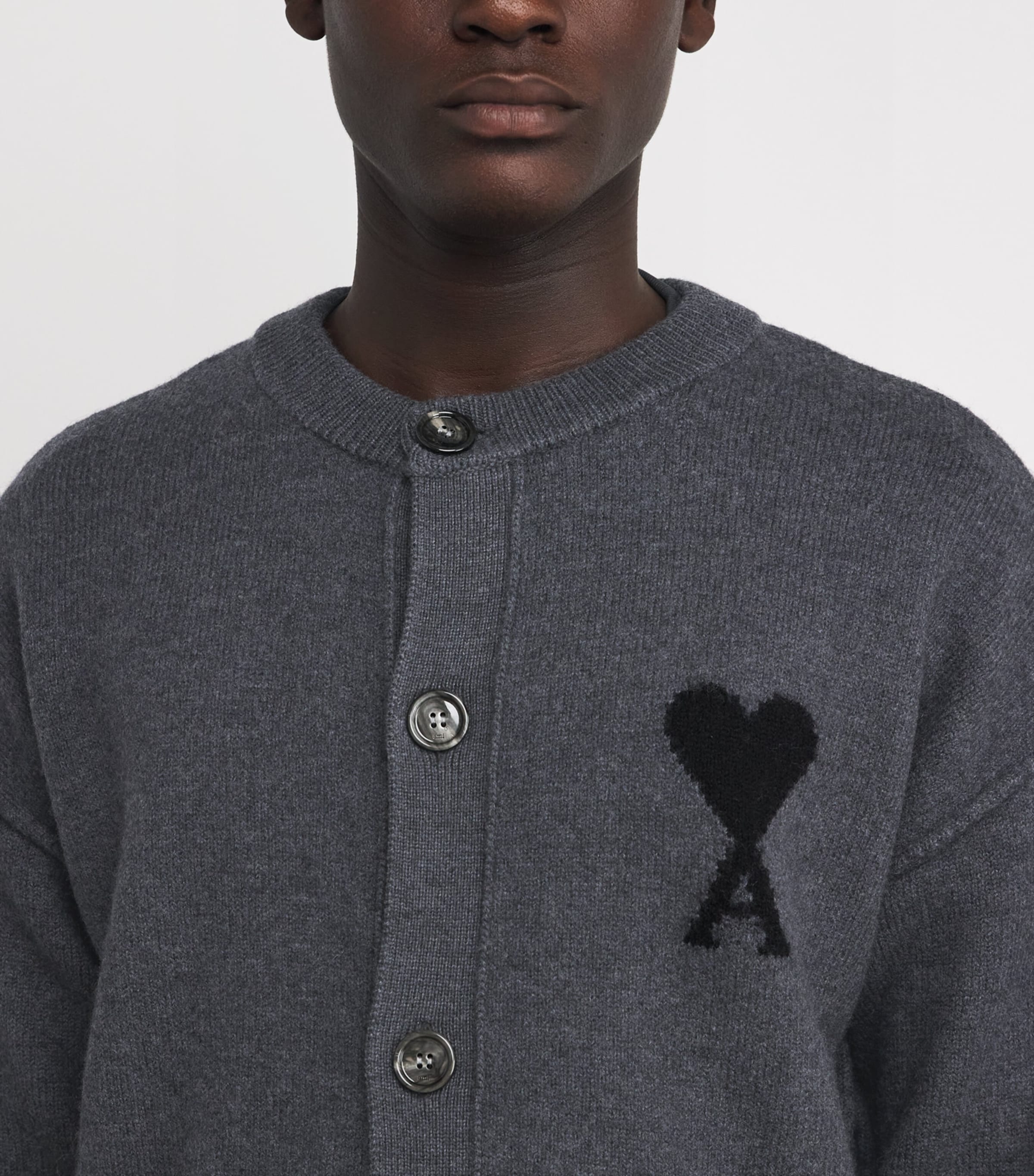 AMI Paris Grey Virgin Wool Ami de Coeur Cardigan | Harrods US