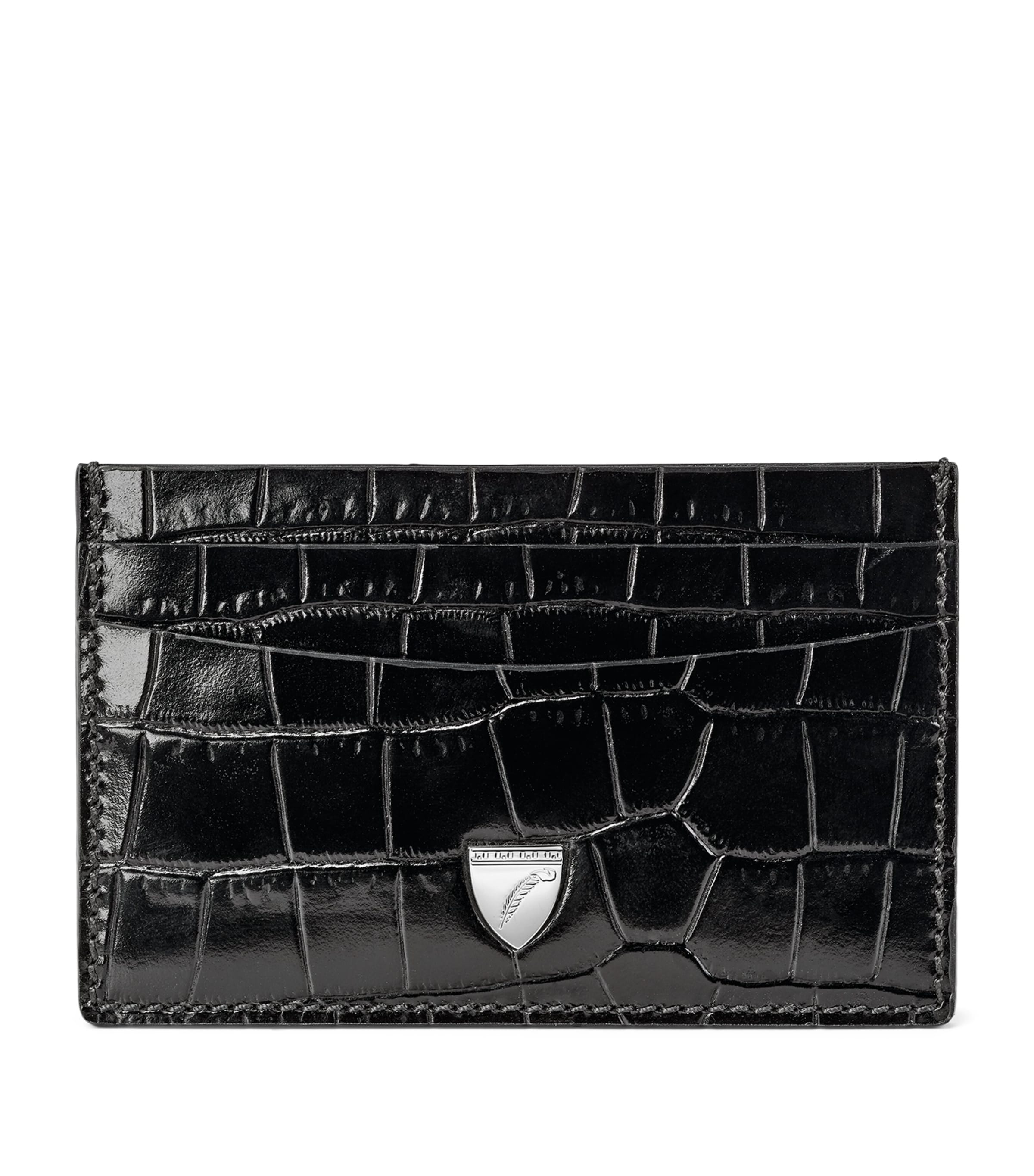 Aspinal Of London Croc-embossed Slim Card Holder In Black