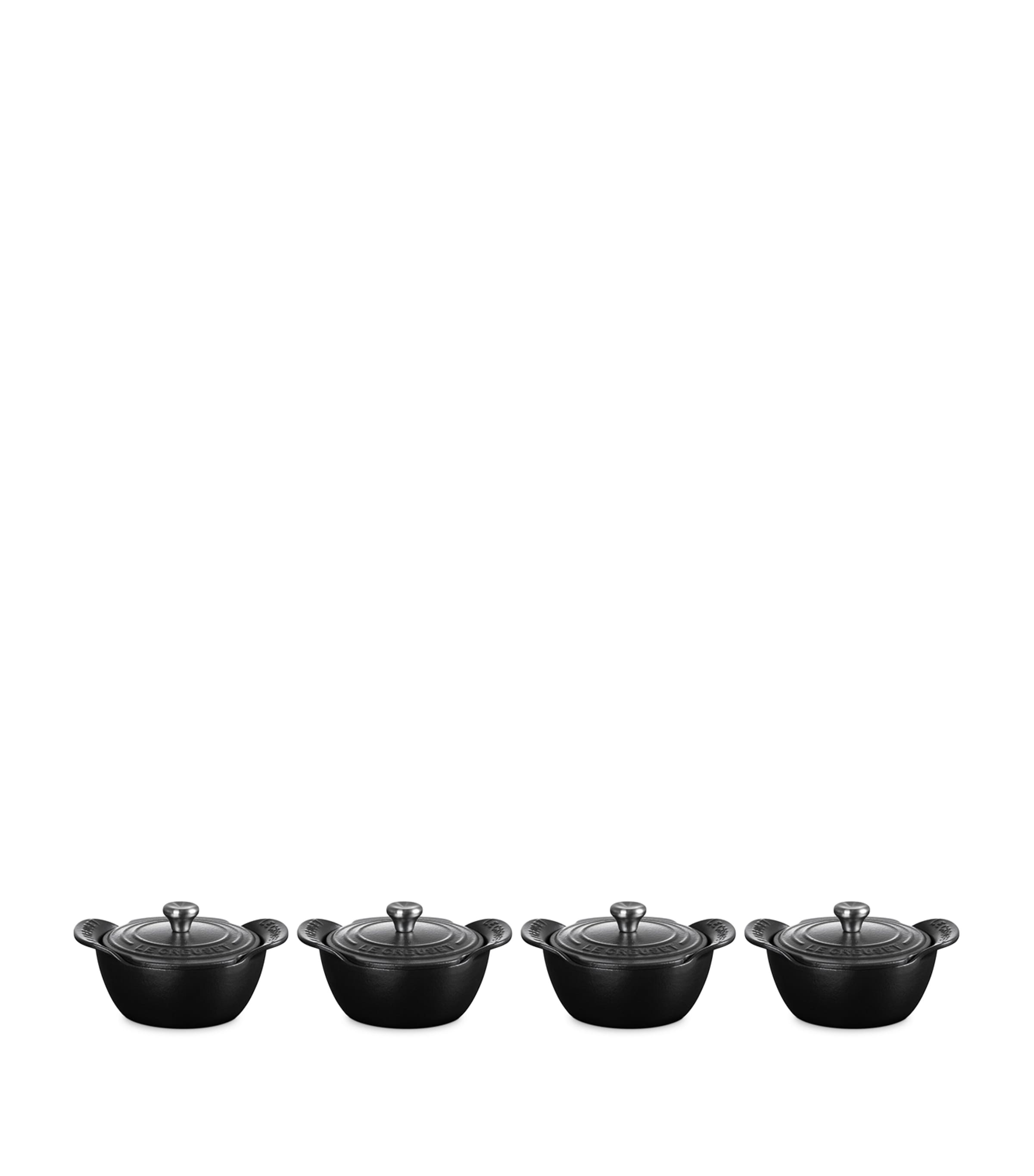 Le Creuset Set Of 4 Cast Iron Gourmand Mini Cocottes In Black
