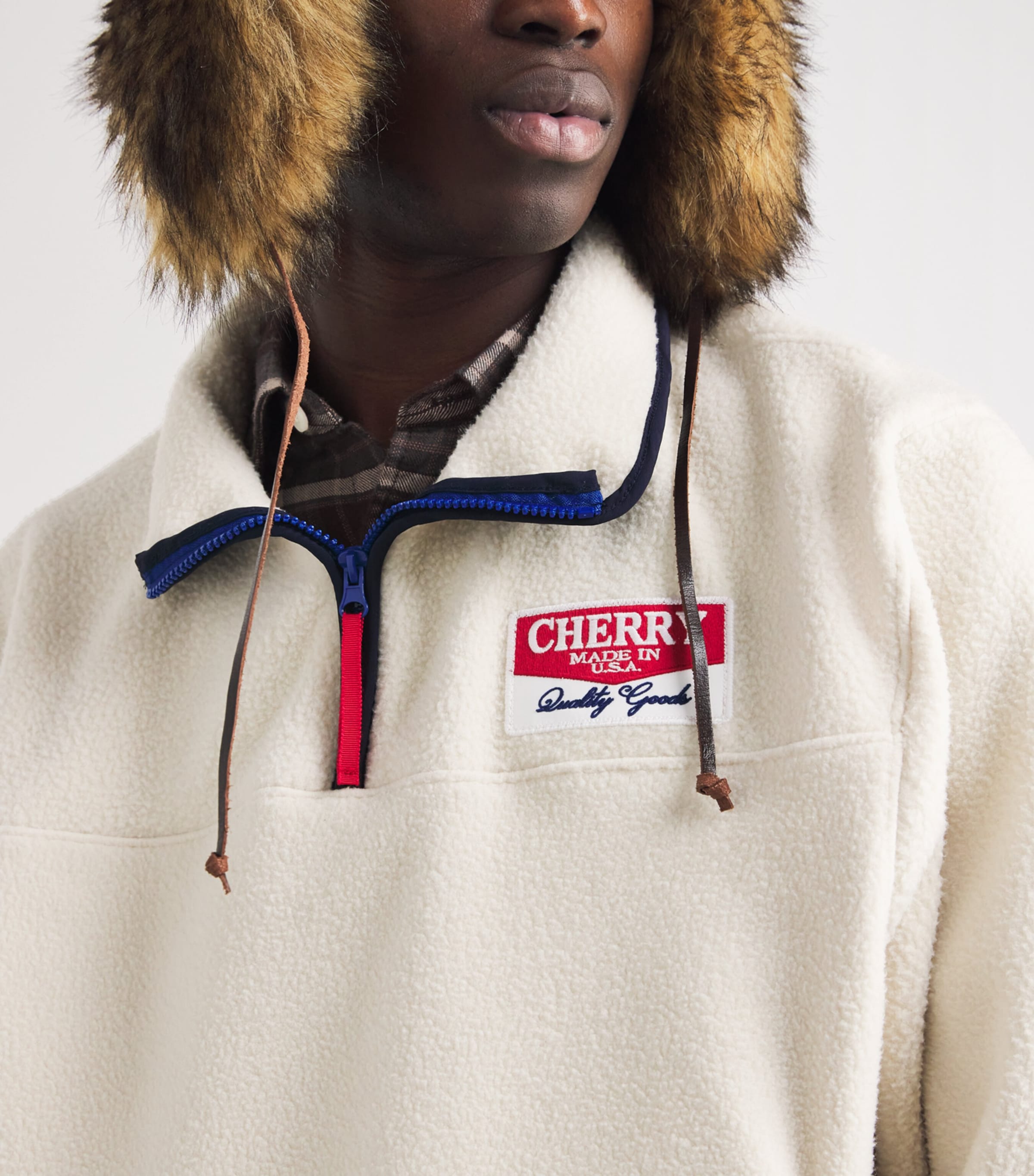 Fleece Half-Zip Sweatshirt CREAM W/ NAVY Image 6