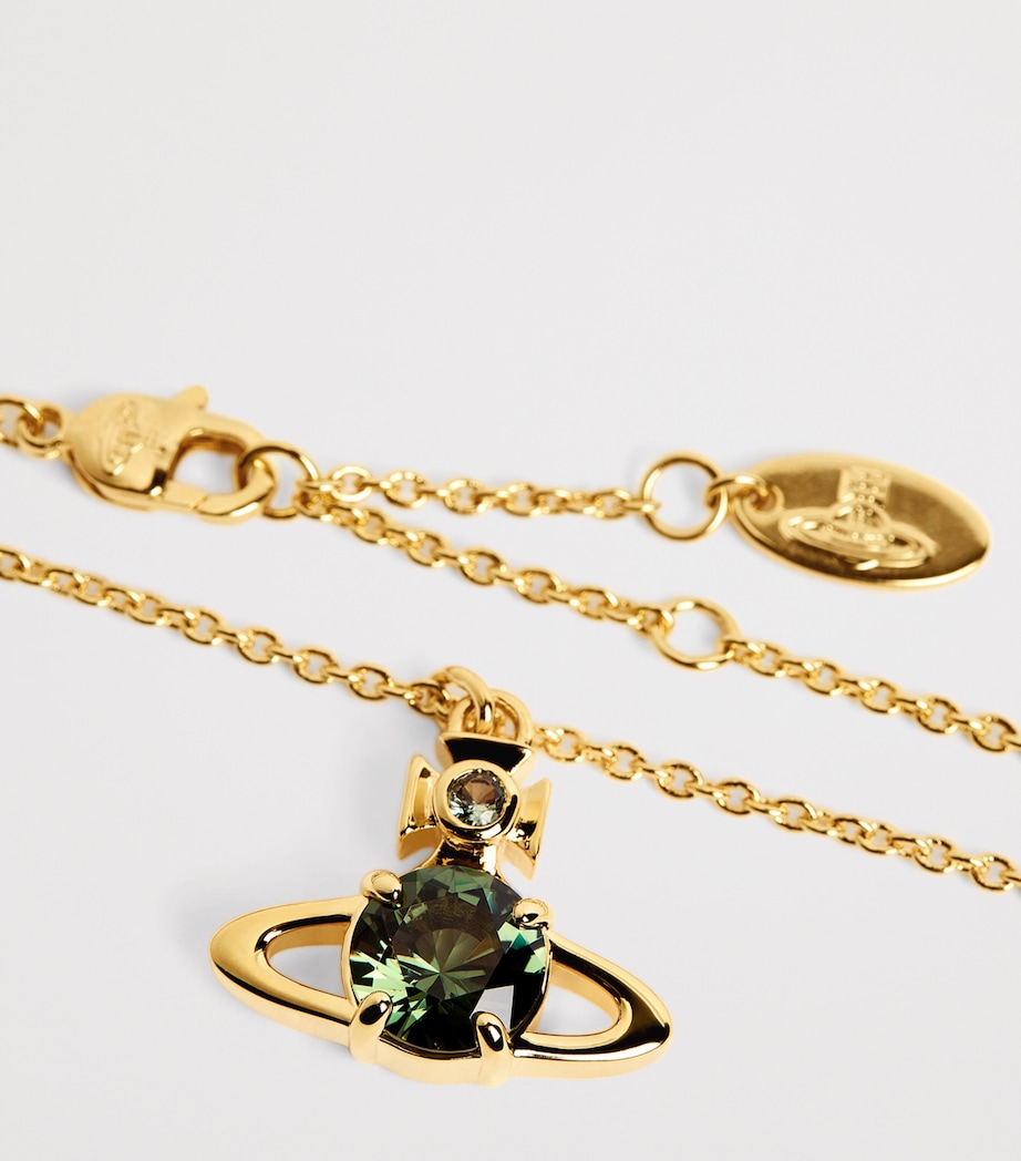 Large Reina Pendant Necklace R714 GOLD / GREEN CZ Image 4