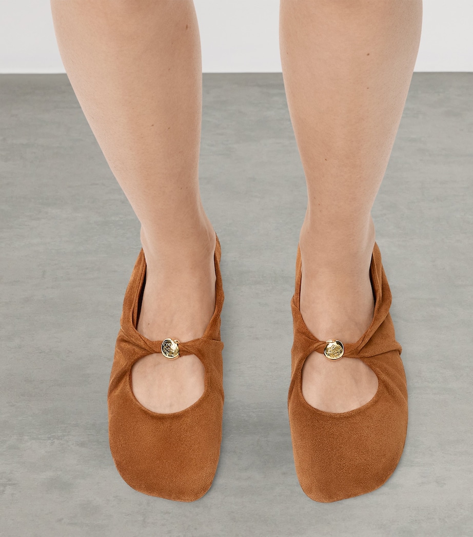 LOEWE Womens Suede Pebble Soft Ballet Flats Tan Image 2