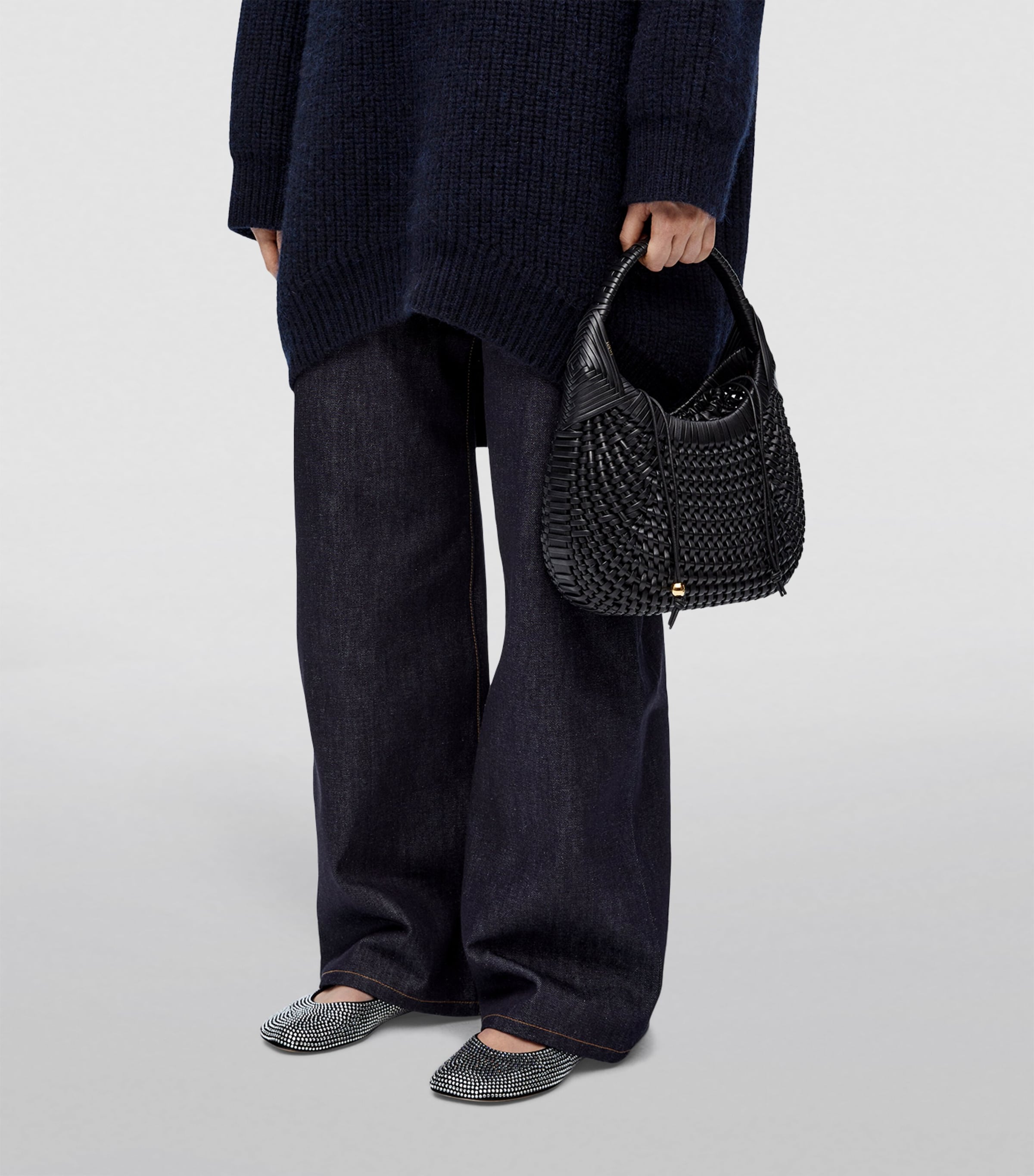 Leather Diamond Top-Handle Bag BLACK Image 10