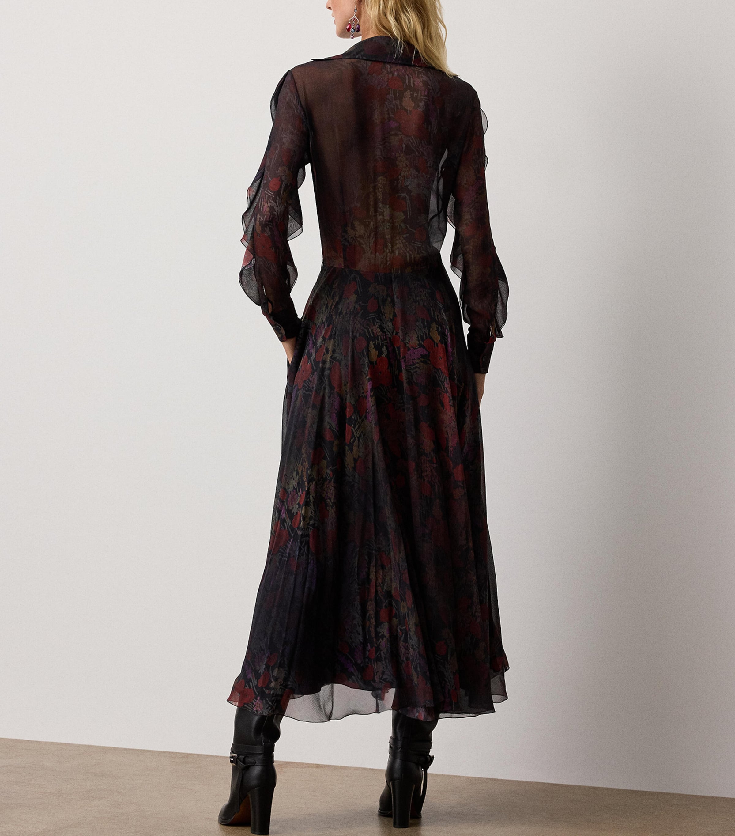 Silk Melony Midi Dress BLACK/CRIMSON MULTI Image 3