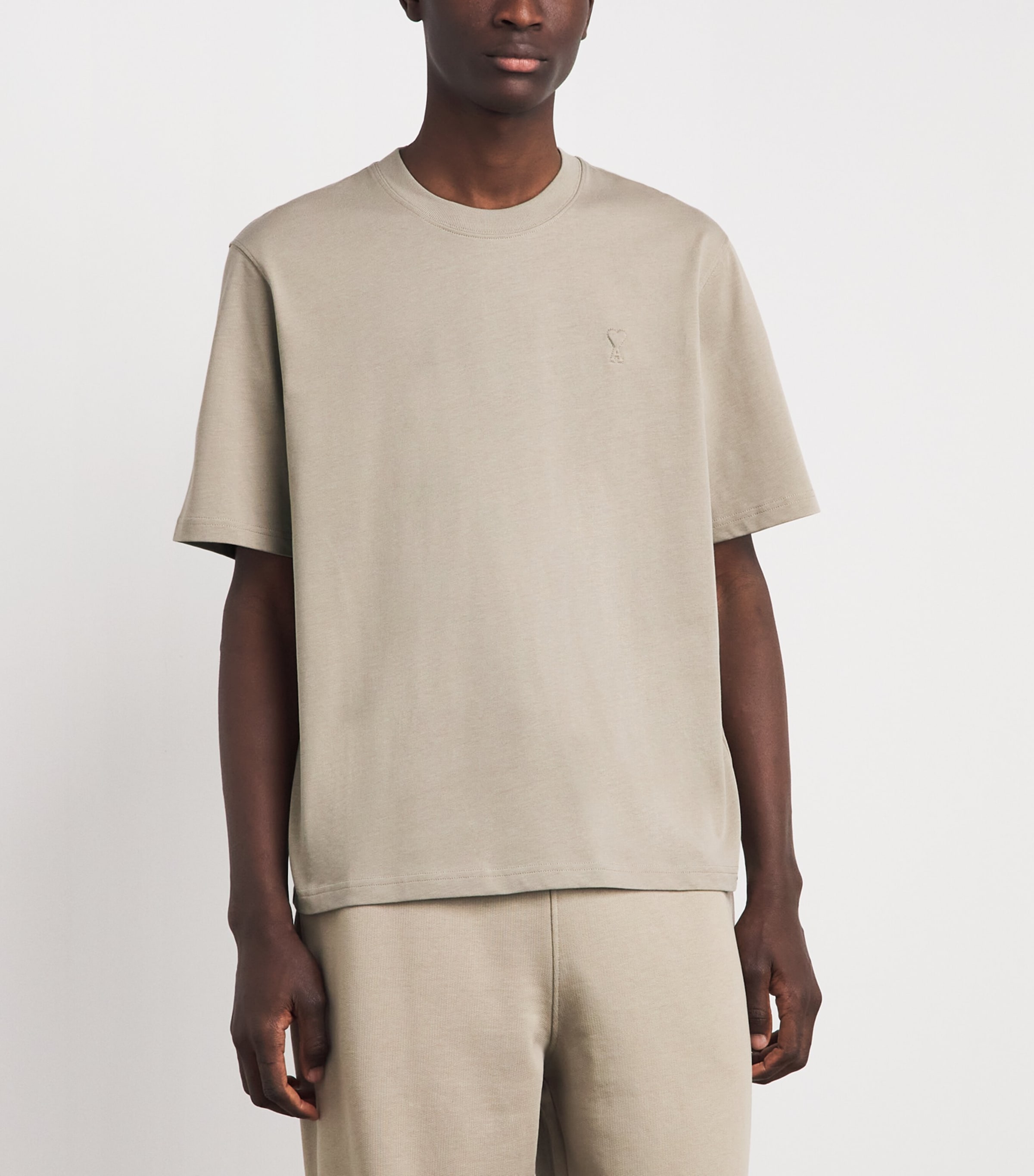 AMI Paris Beige Cotton Embossed Logo T-Shirt | Harrods KW