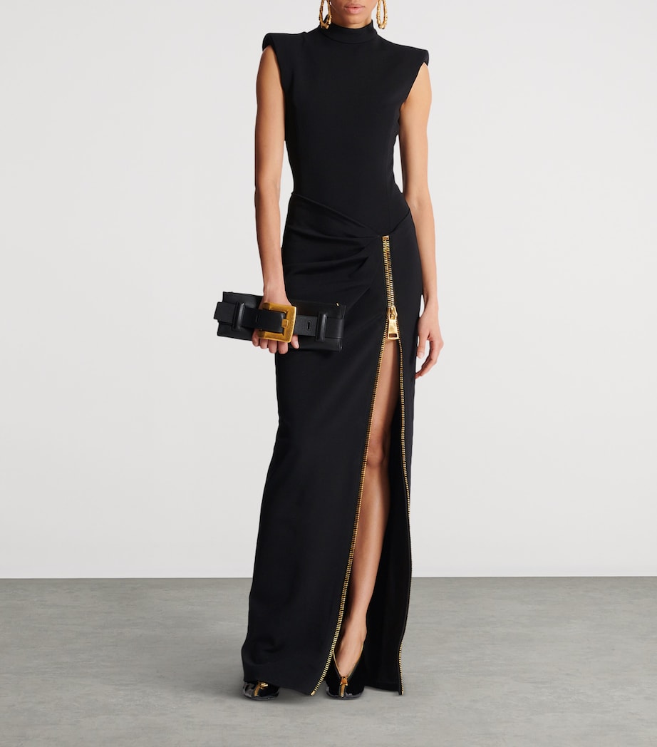 Balmain Black Zip-Detail Split Maxi Dress | Harrods US Balmain Black Zip-Detail Split Maxi Dress | Harrods US