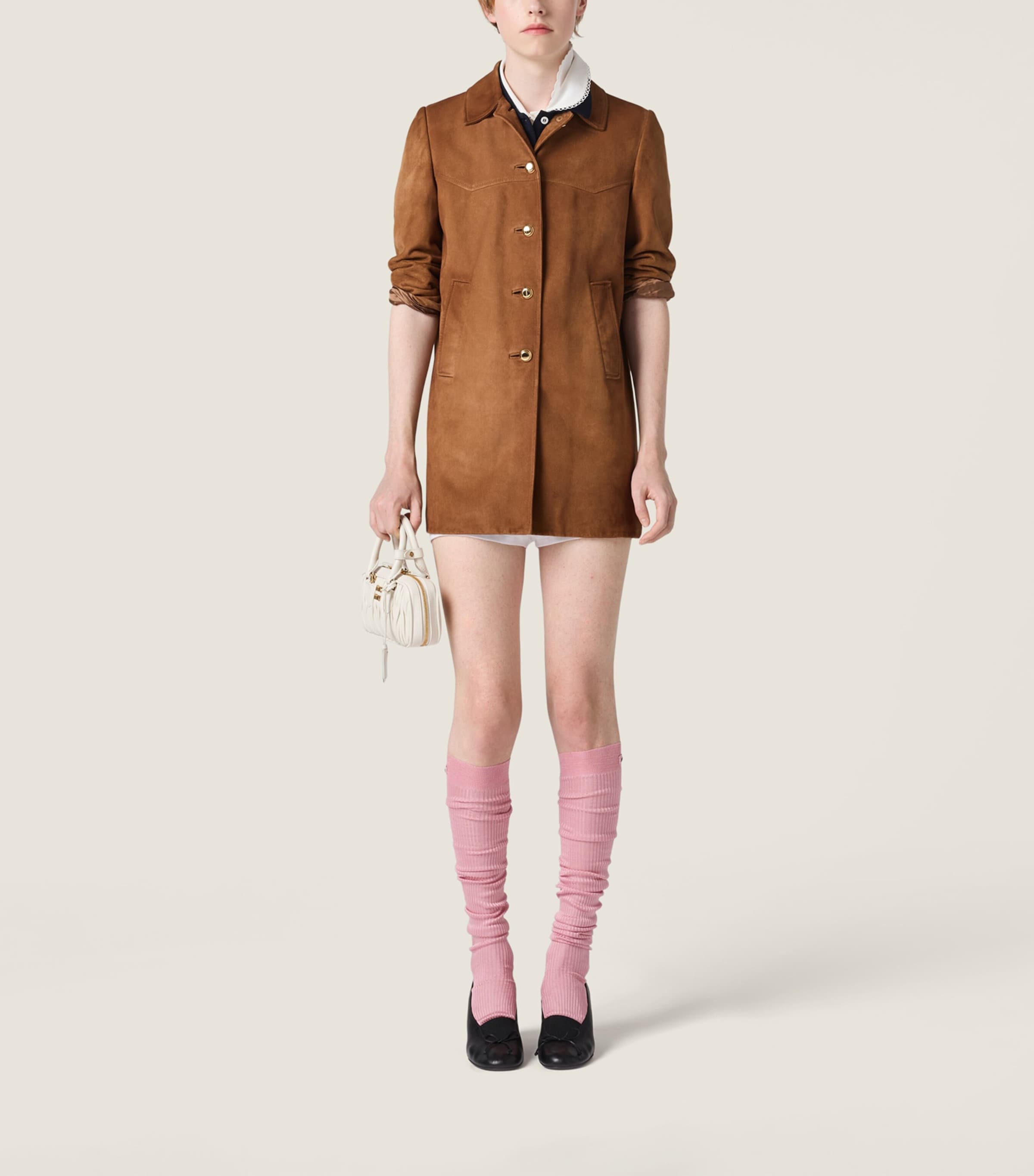Miu Miu Womens Waxed Suede Coat Image 2