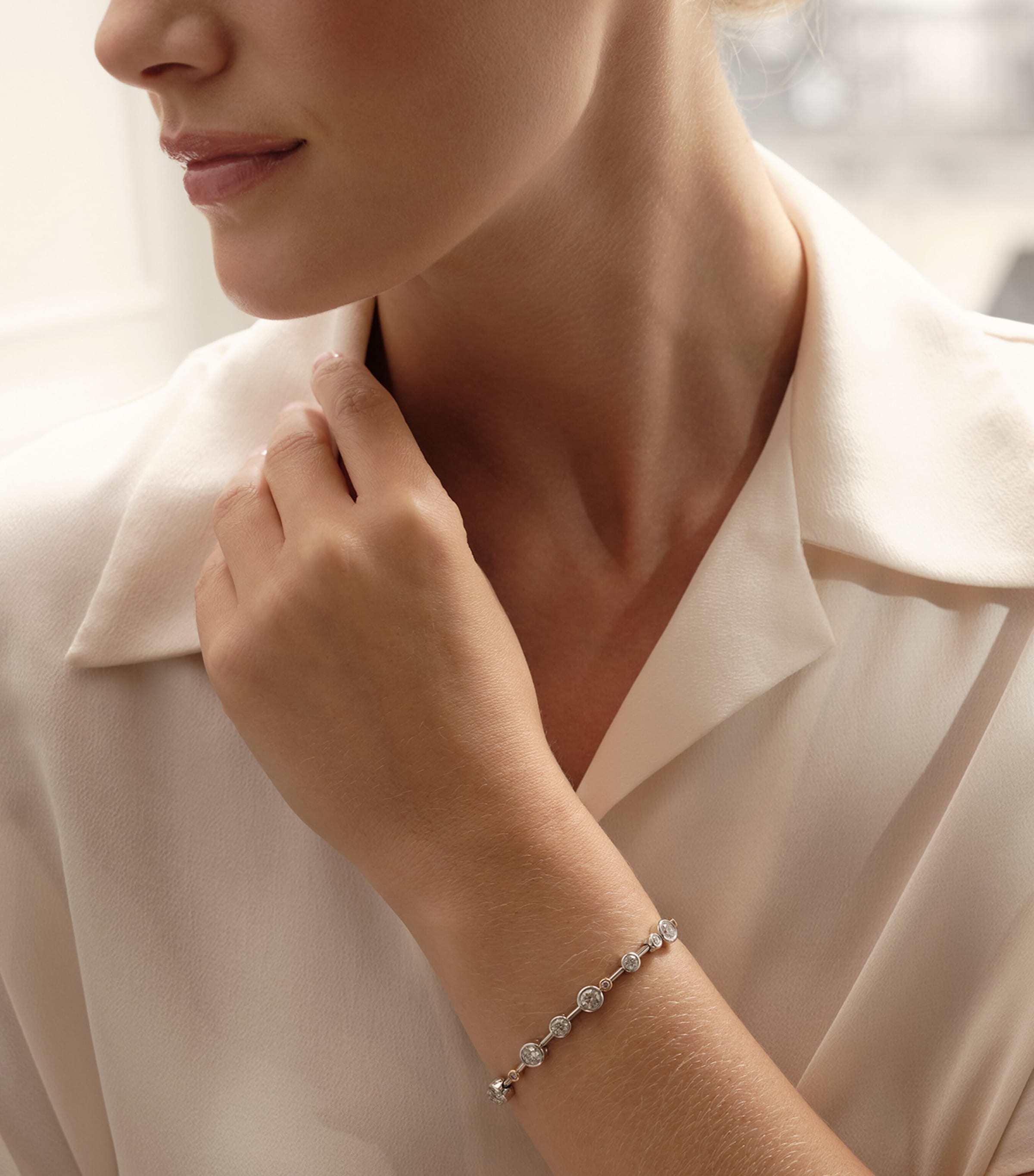 Boodles Platinum, Rose Gold, White Diamond and Pink Diamond Raindance Bracelet Platinum Image 2