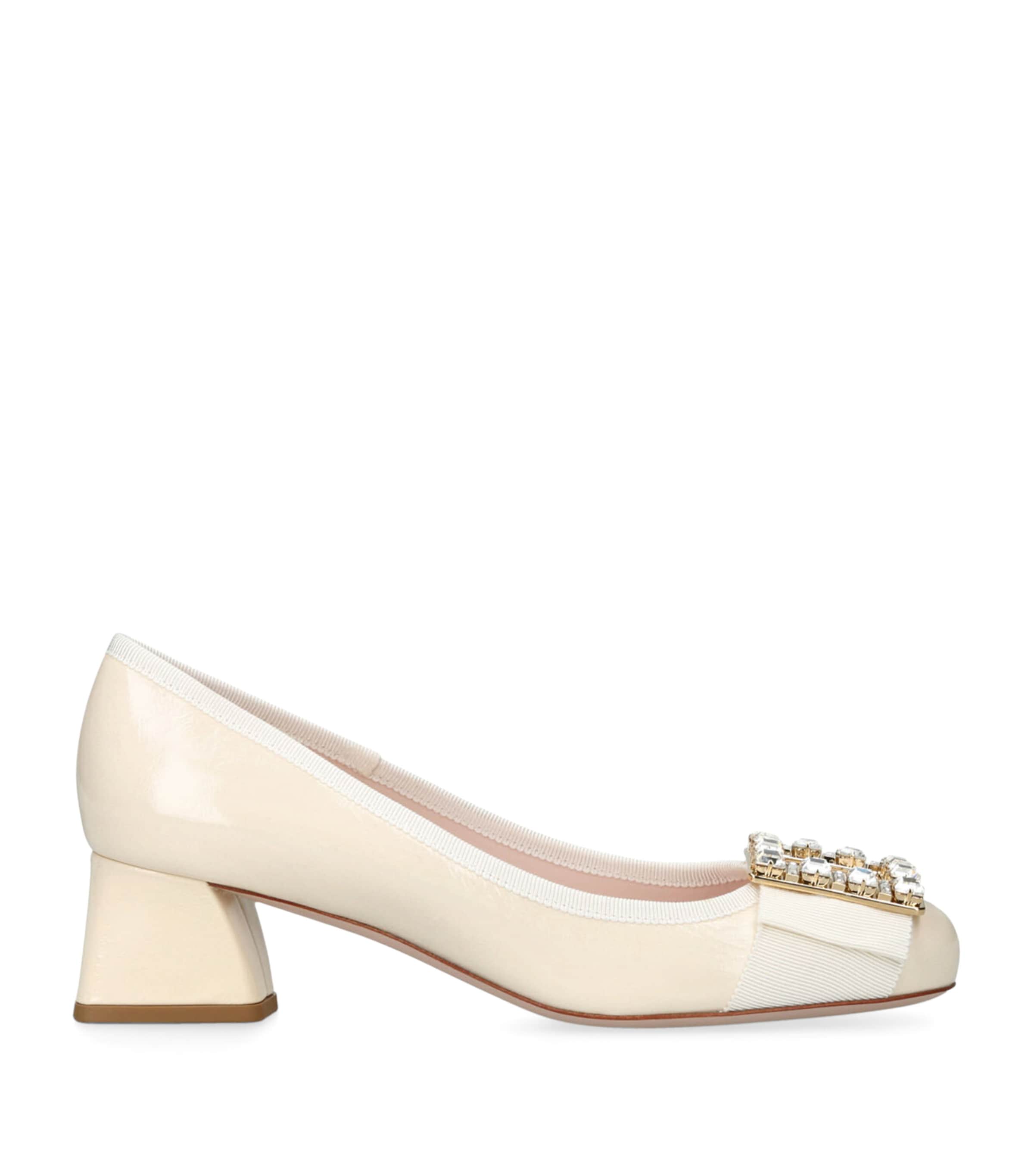 Roger Vivier Leather Très Vivier Strass Heeled Mules 45 In Ivory