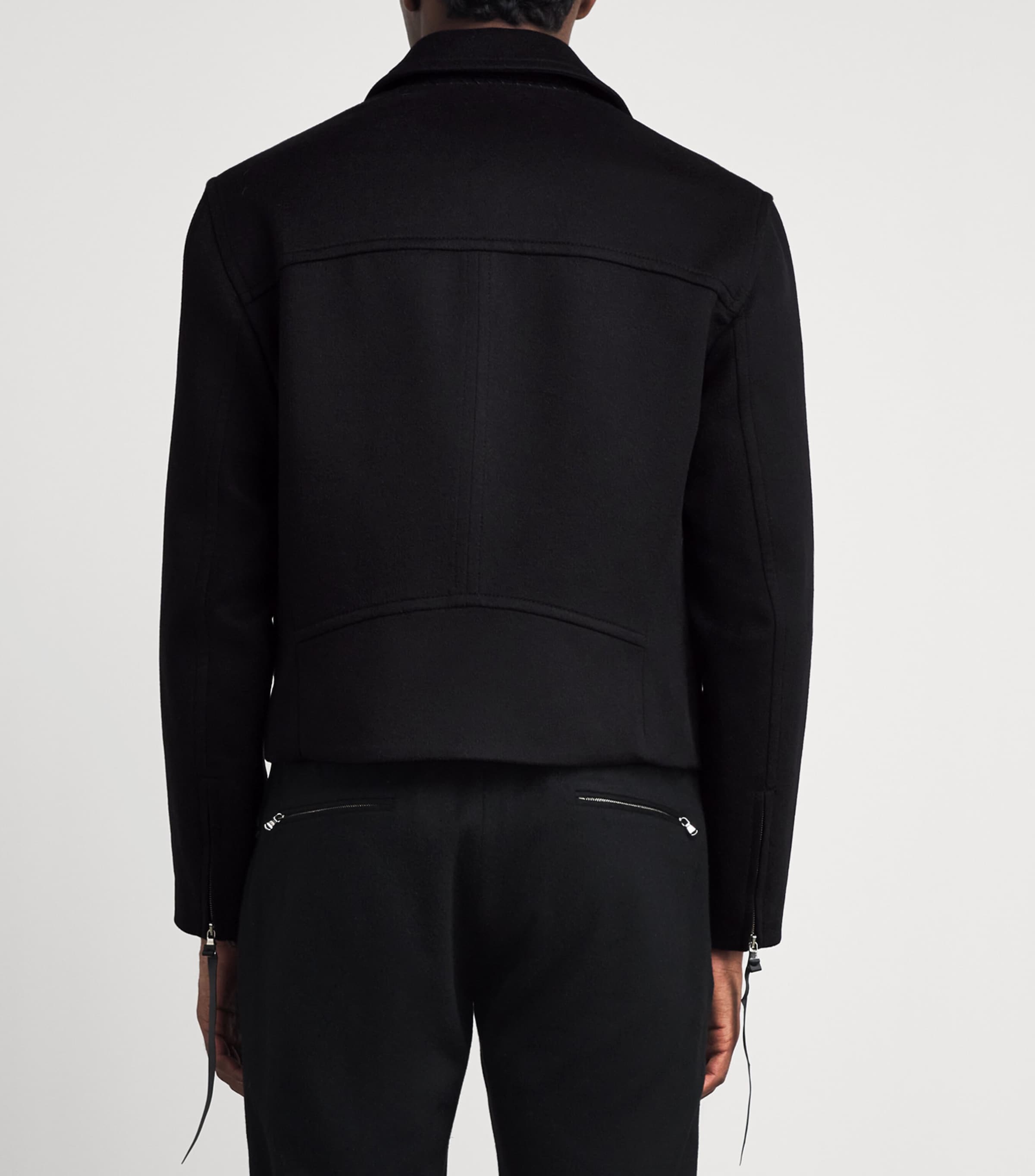 Alan Scott Mens Cashmere-Blend Biker Jacket Black Image 5