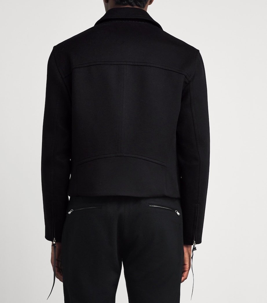 Alan Scott Mens Cashmere-Blend Biker Jacket Black Image 5