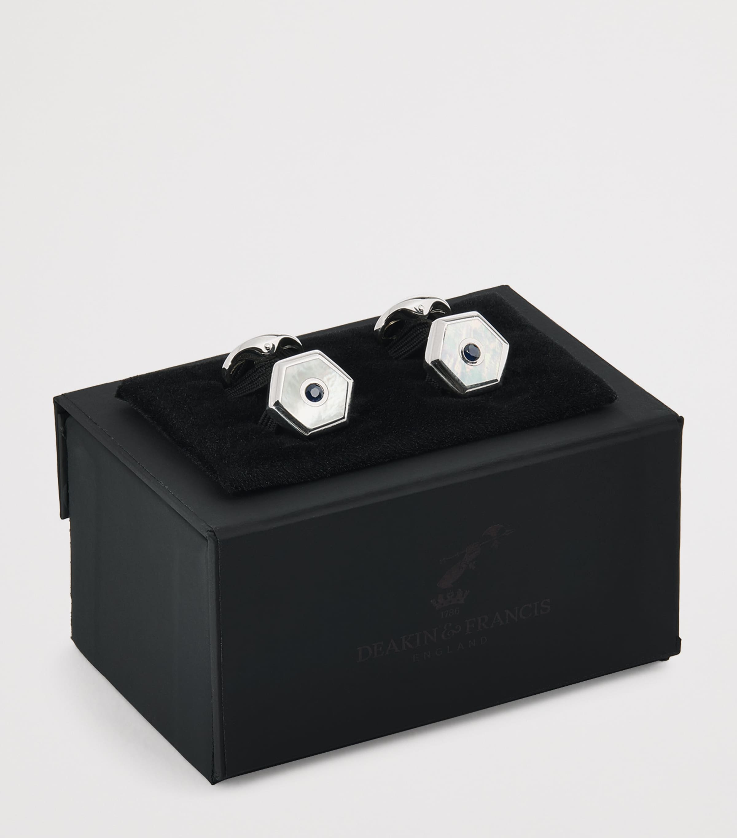 Sterling Silver, Sapphire and Mother-of-Pearl Cufflinks SILVER Image 3