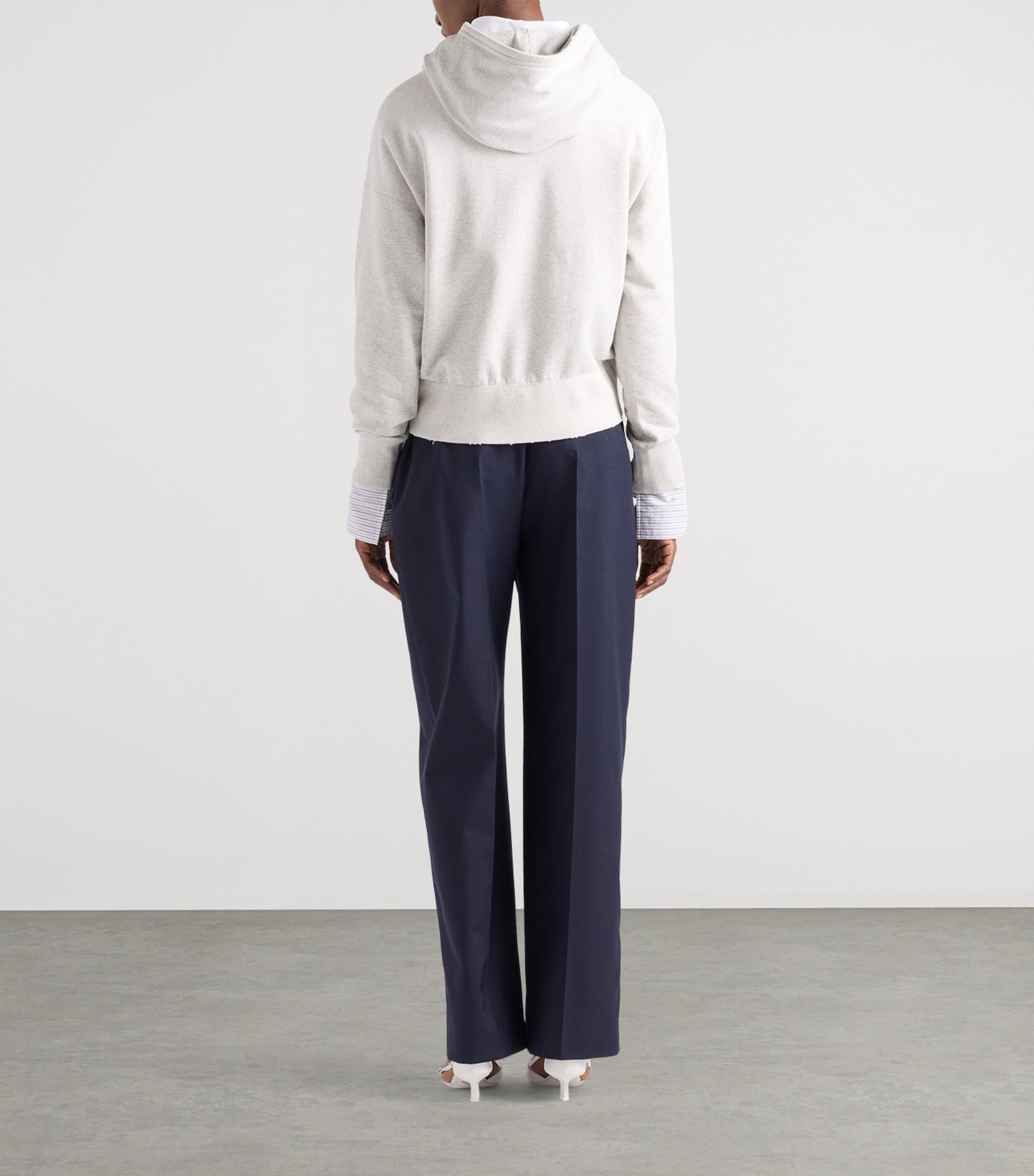Prada Womens Cotton Fleece Hoodie with Jewelled Brooch Grey Image 5