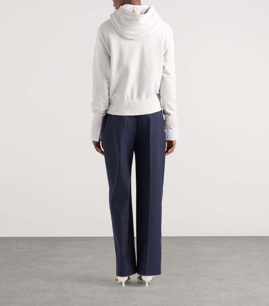 Prada Womens Cotton Fleece Hoodie with Jewelled Brooch Grey Image 5