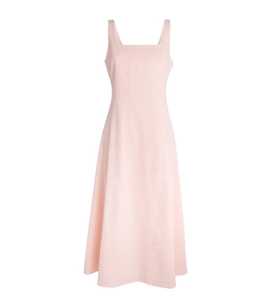 Theory Womens Linen-Blend Square-Neck Midi Dress Xke Warm Pink Image 1