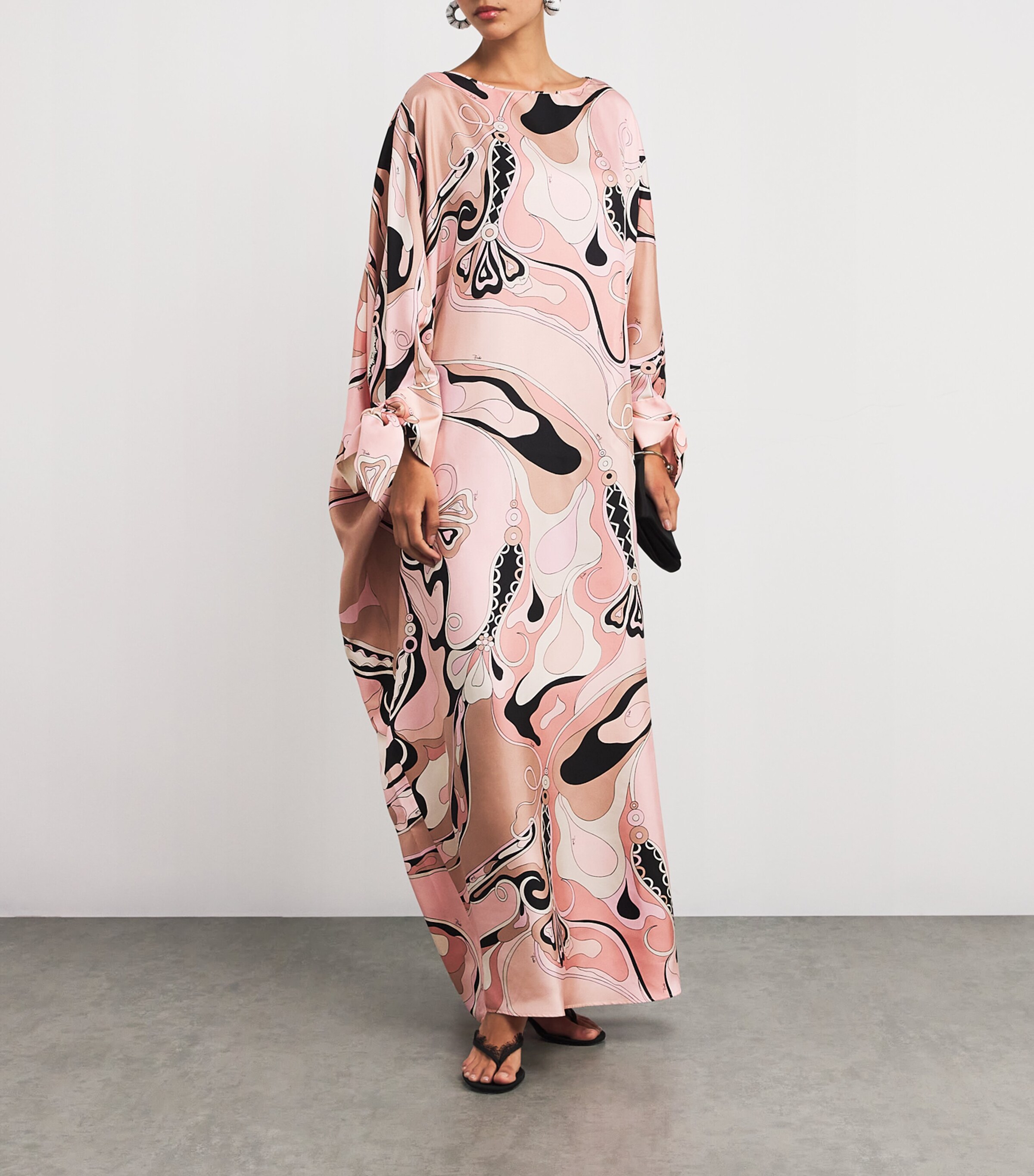 Silk Orchidee Print Maxi Kaftan 023 NUDE Image 2