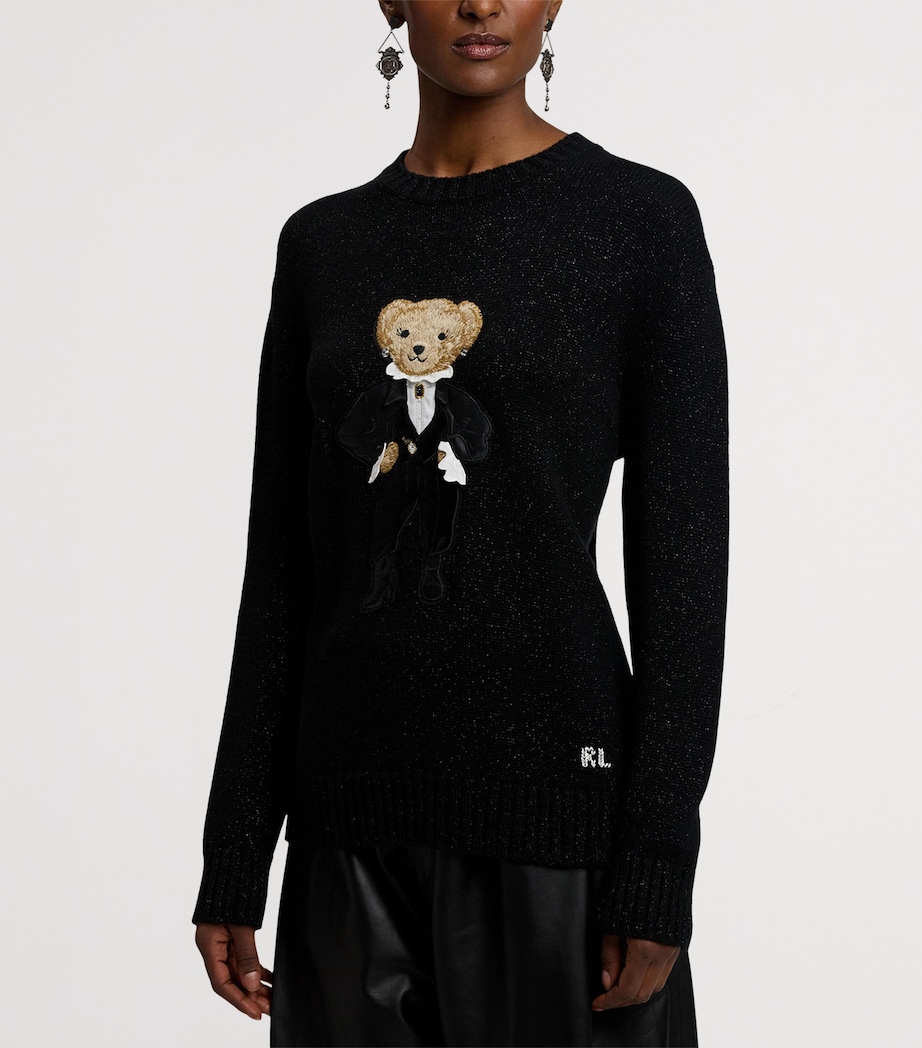 Cashmere-Blend Holiday Polo Bear Sweater BLACK Image 2