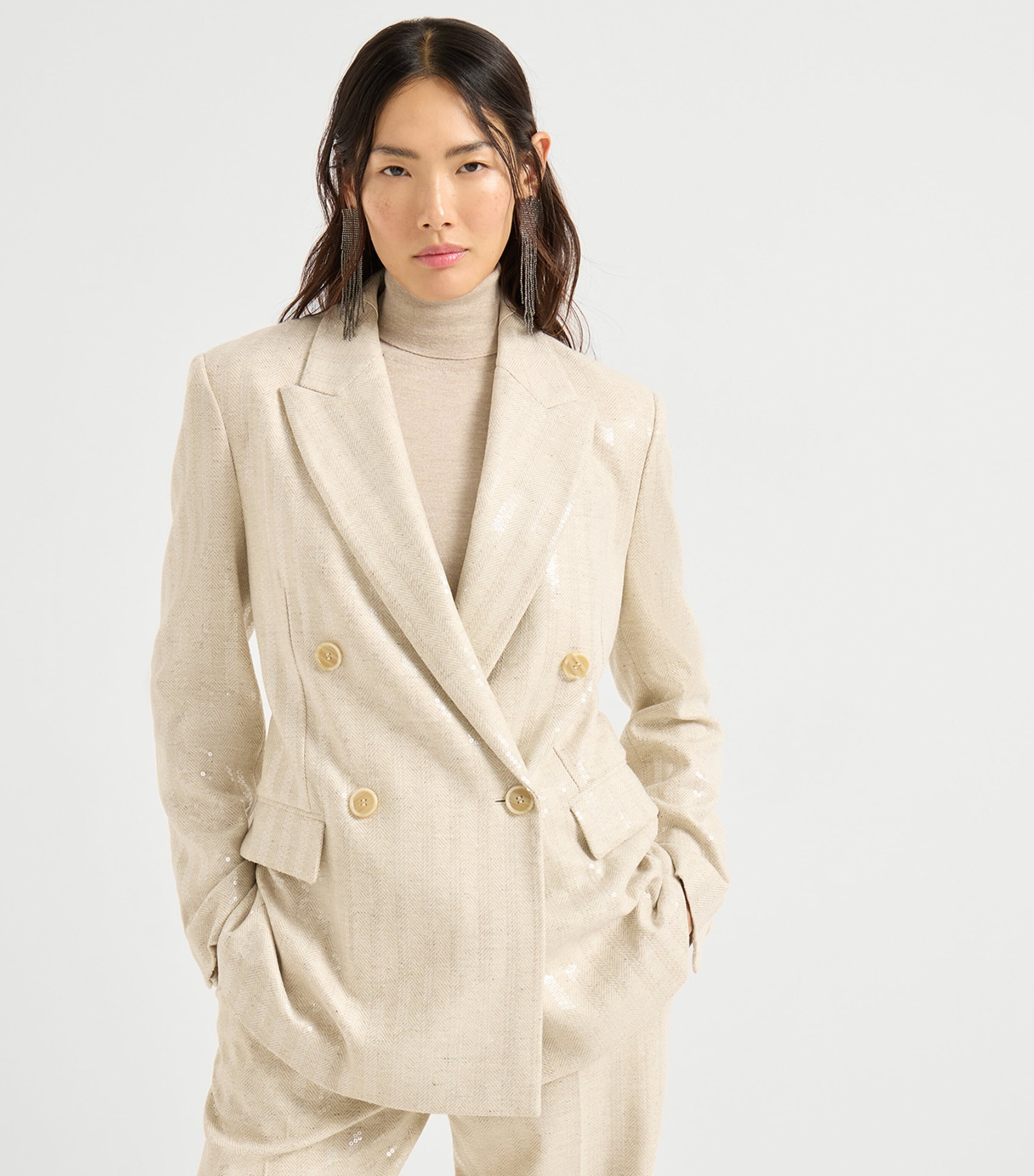 Wool-Cashmere Dazzling Chevron Blazer C810 Image 2