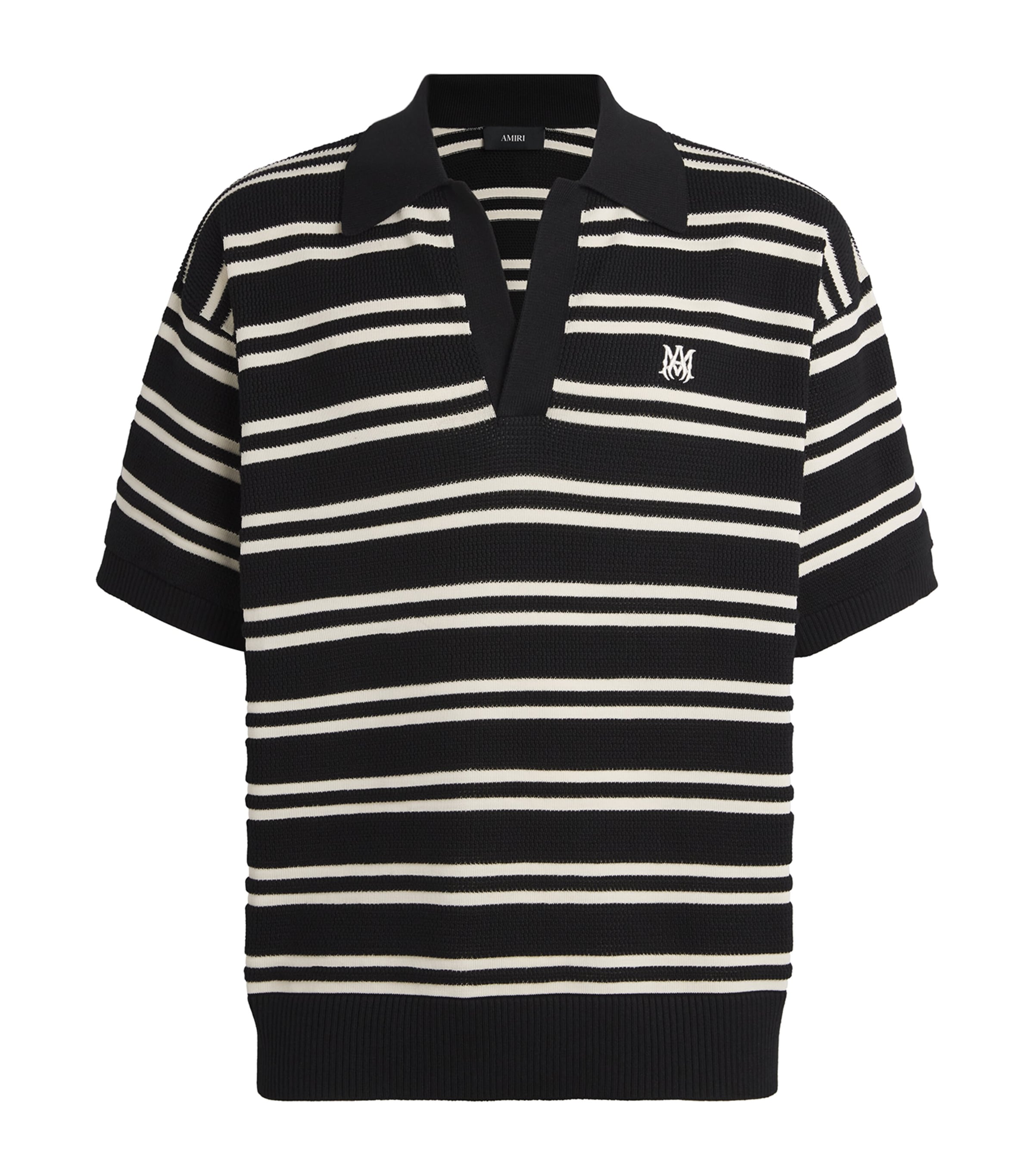 AMIRI Mens Cotton Stripe MA Polo Shirt Black Image 1