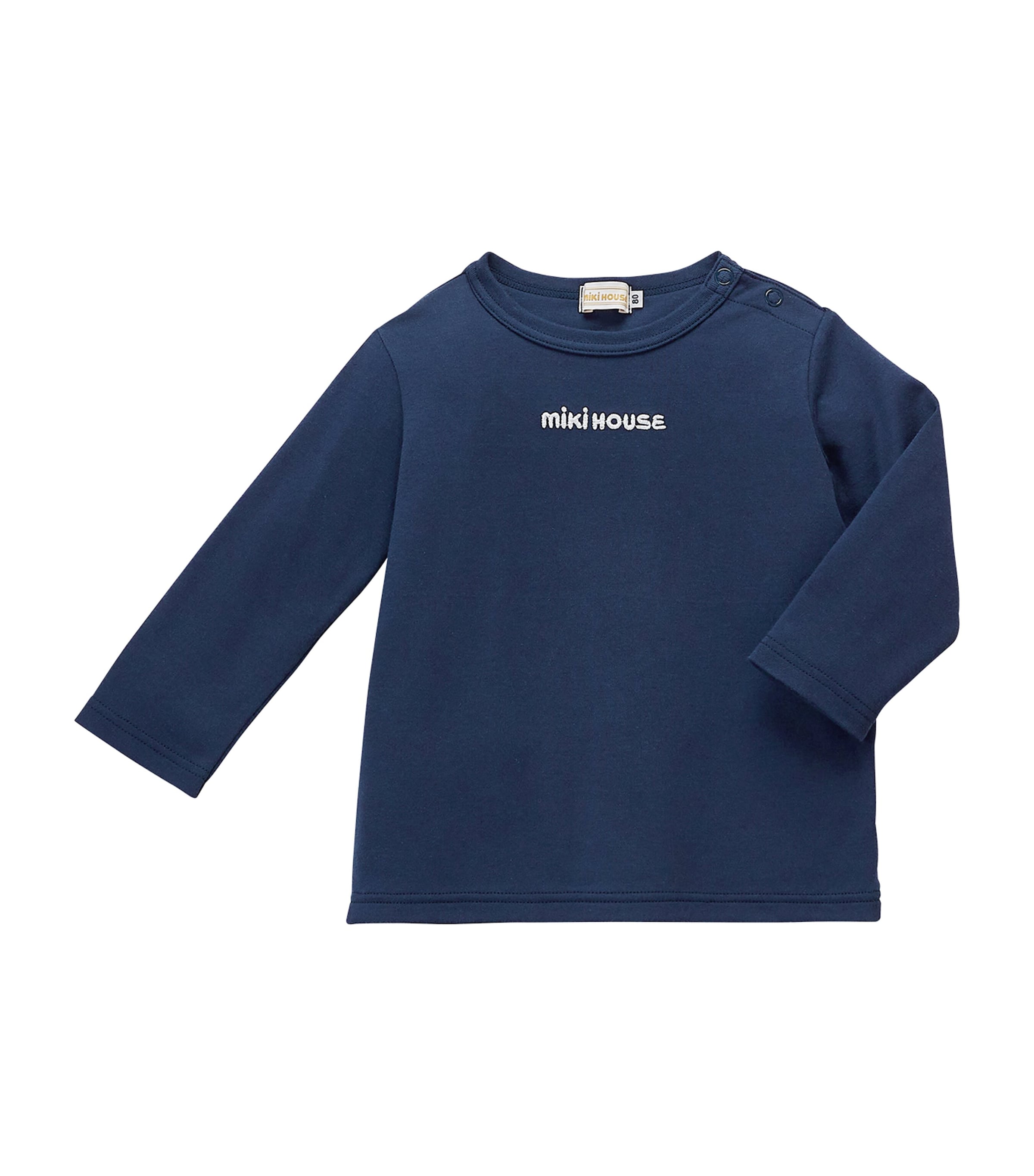 Miki House Kids' Long-sleeved Logo T-shirt In Navy