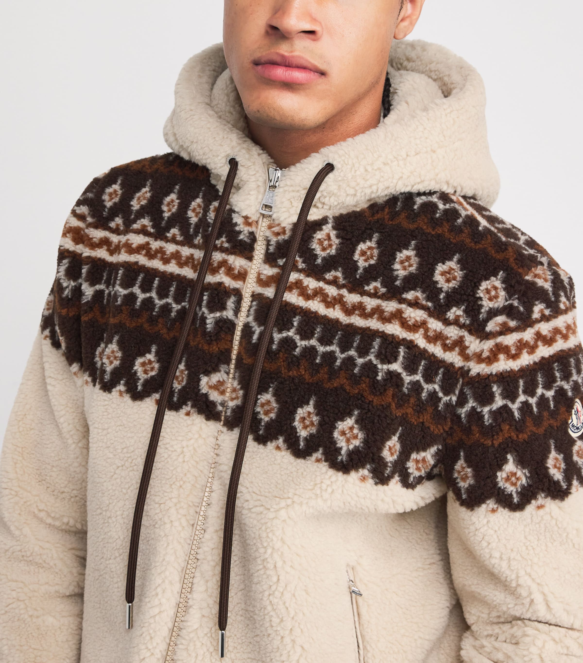 Moncler Brown Wool-Blend Geometric Jacquard Hoodie | Harrods US